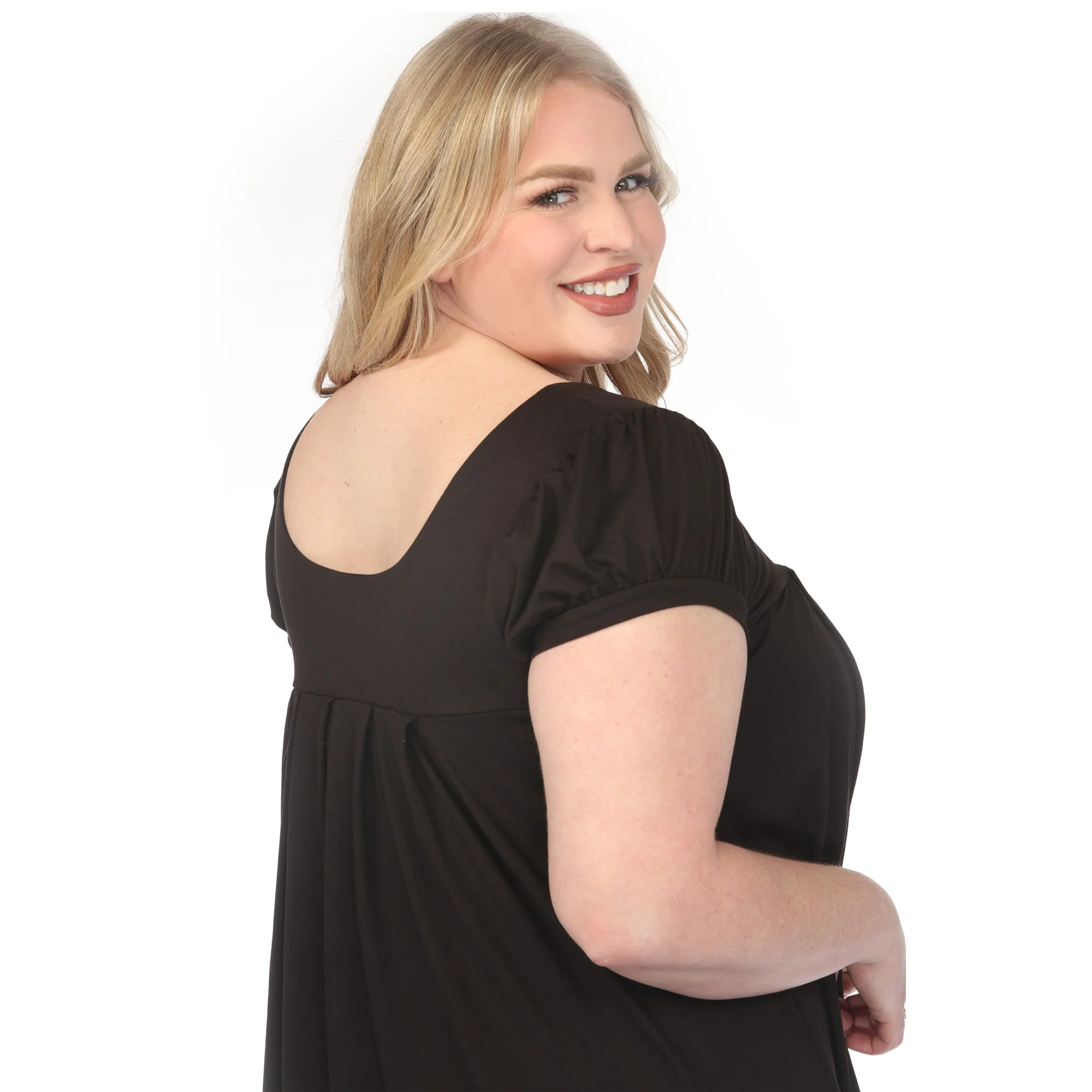 Women's  Cap Sleeve Pleated Top - Black - Plus - Image 4