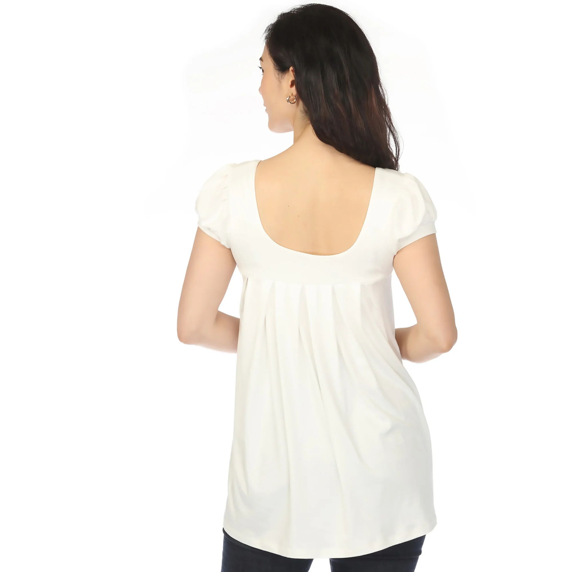 Women's Cap Sleeve Pleated Top - Off-White - Image 3