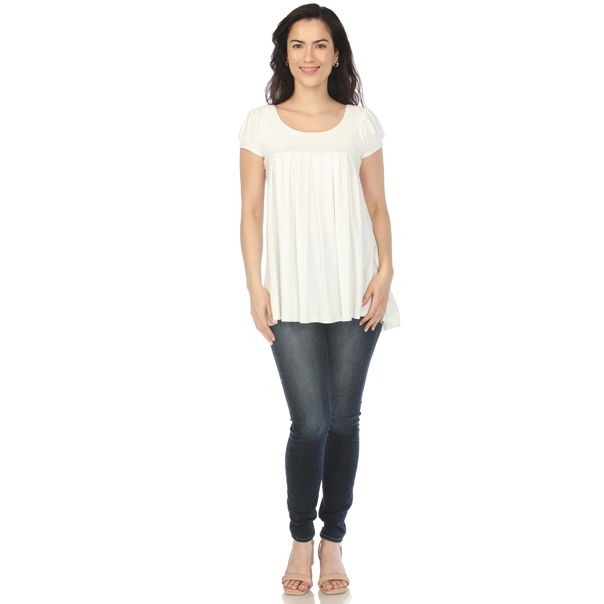 Women's Cap Sleeve Pleated Top - Off-White - Image 5