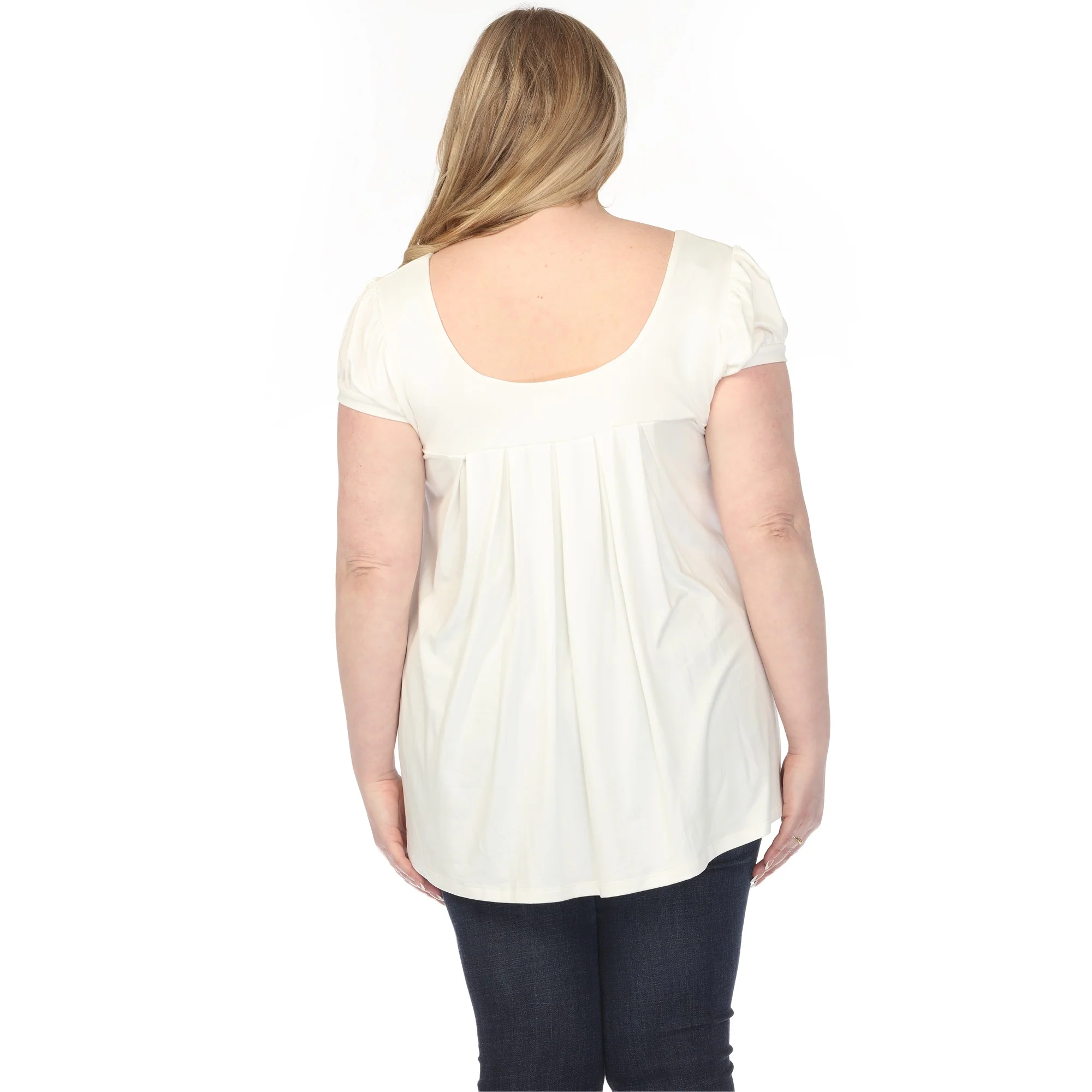 Women's  Cap Sleeve Pleated Top - Off White - Plus - Image 3