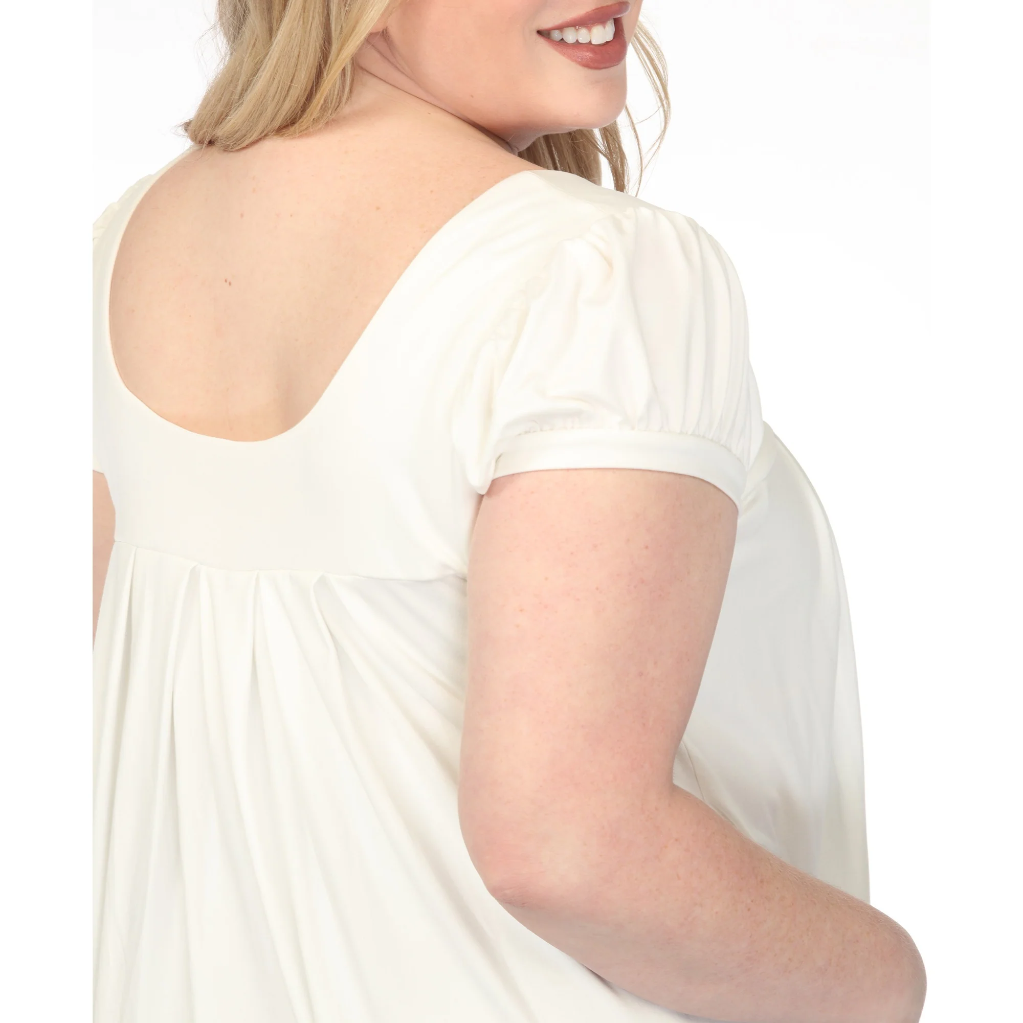 Women's  Cap Sleeve Pleated Top - Off White - Plus - Image 4