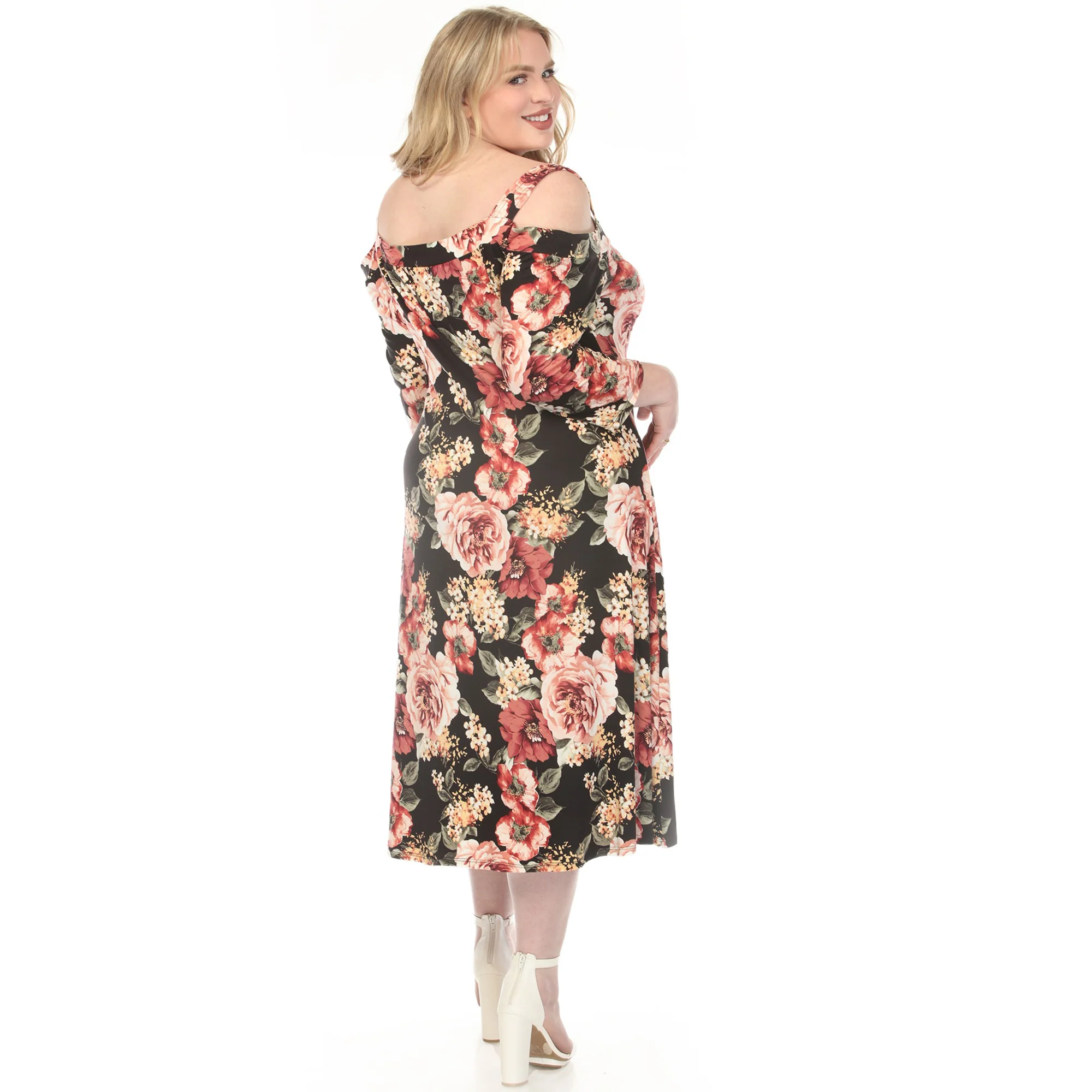 Women's  Cold Shoulder 3/4 Sleeve Dress - Black - Plus - Image 3