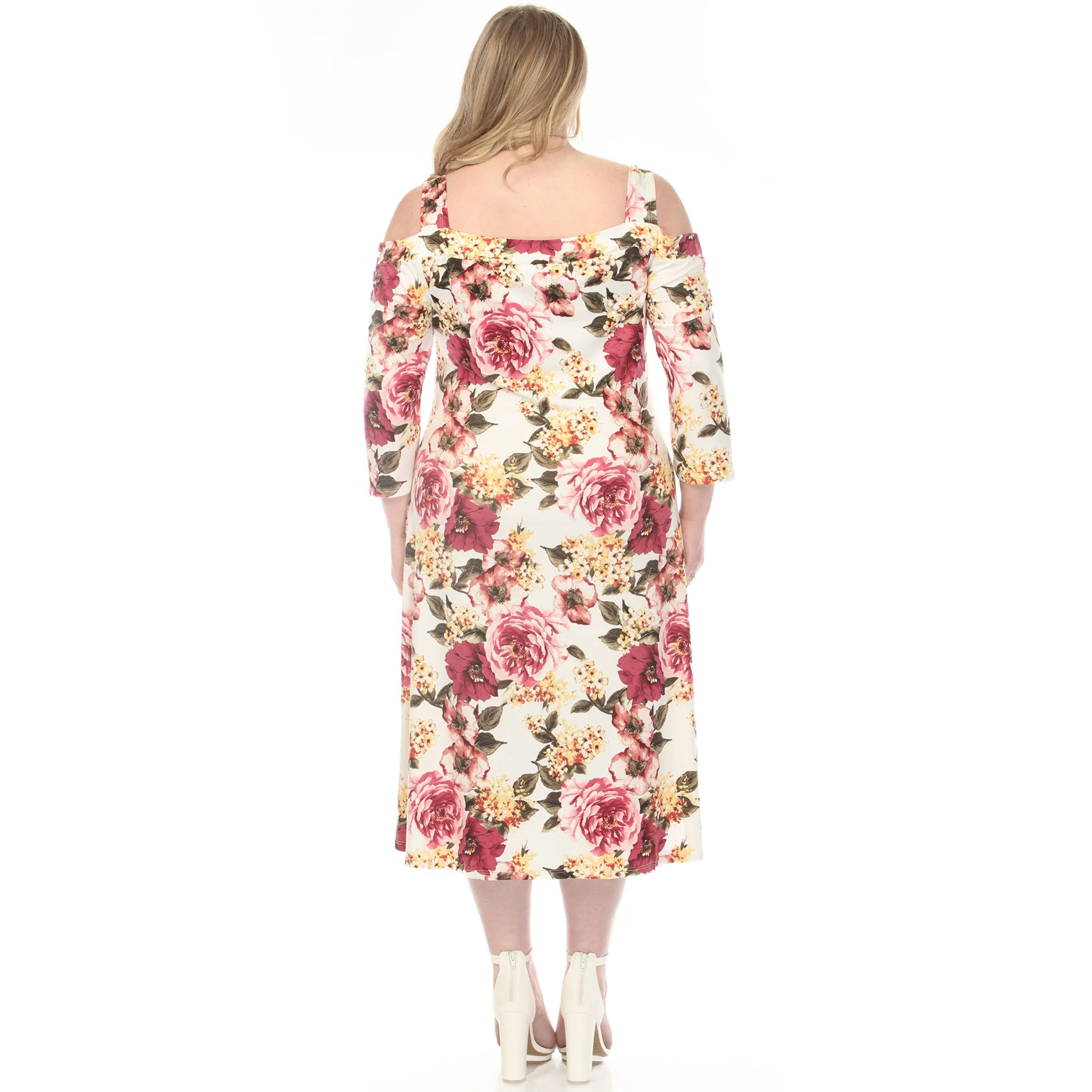 Women's  Cold Shoulder 3/4 Sleeve Dress - Ivory Mauve - Plus - Image 3