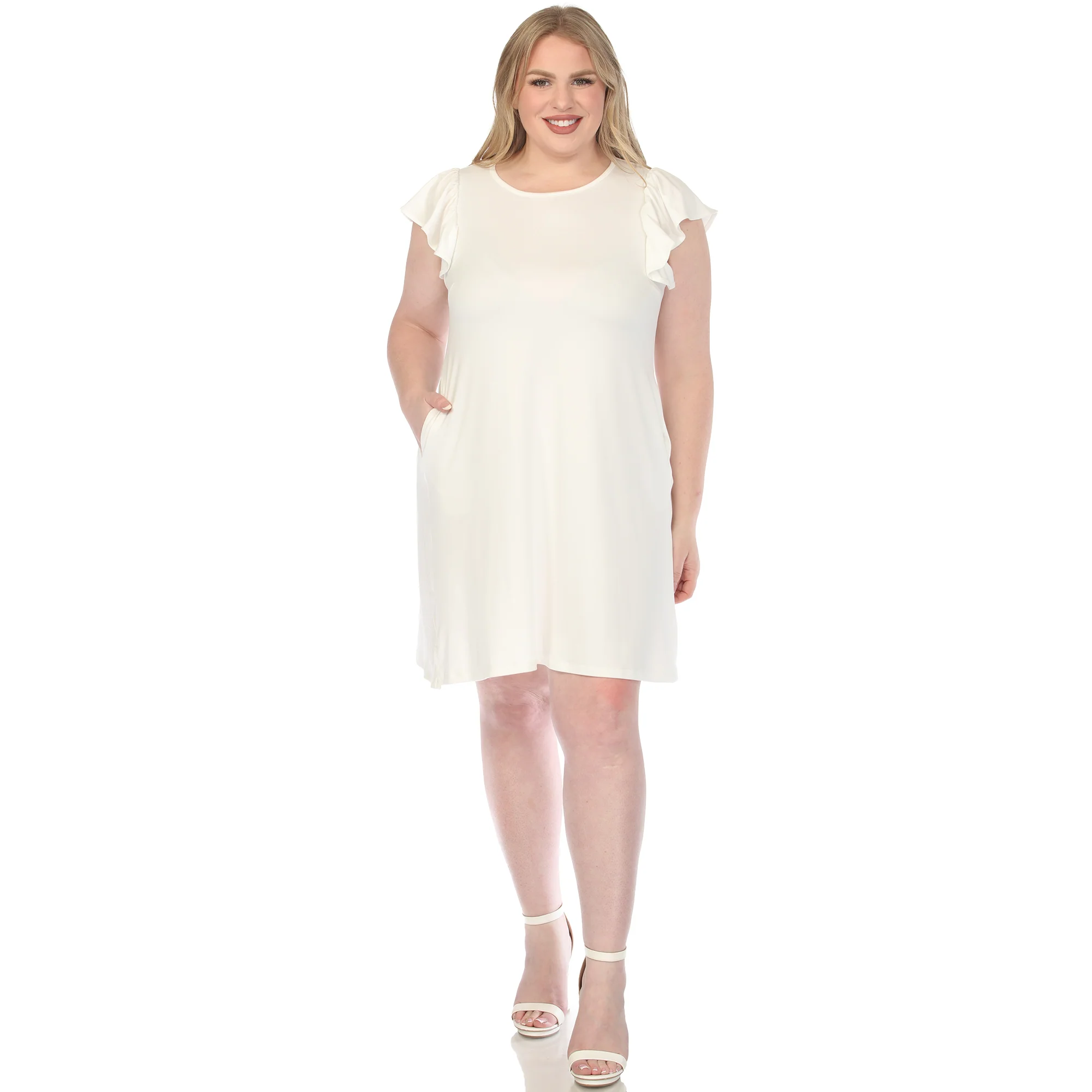 Women's  Crew Neck Ruffle Sleeve Dress - Image 10