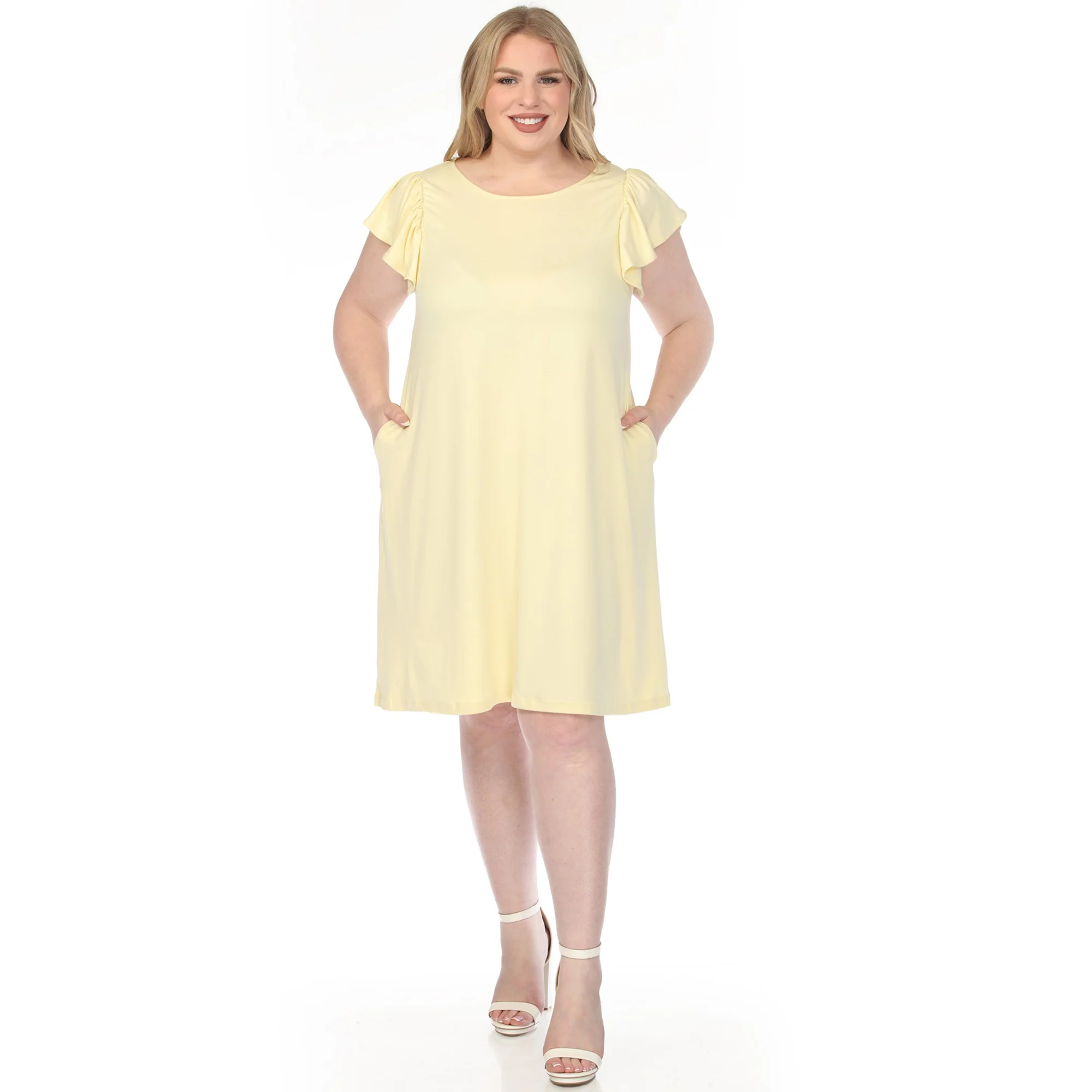 Women's  Crew Neck Ruffle Sleeve Dress - Image 11