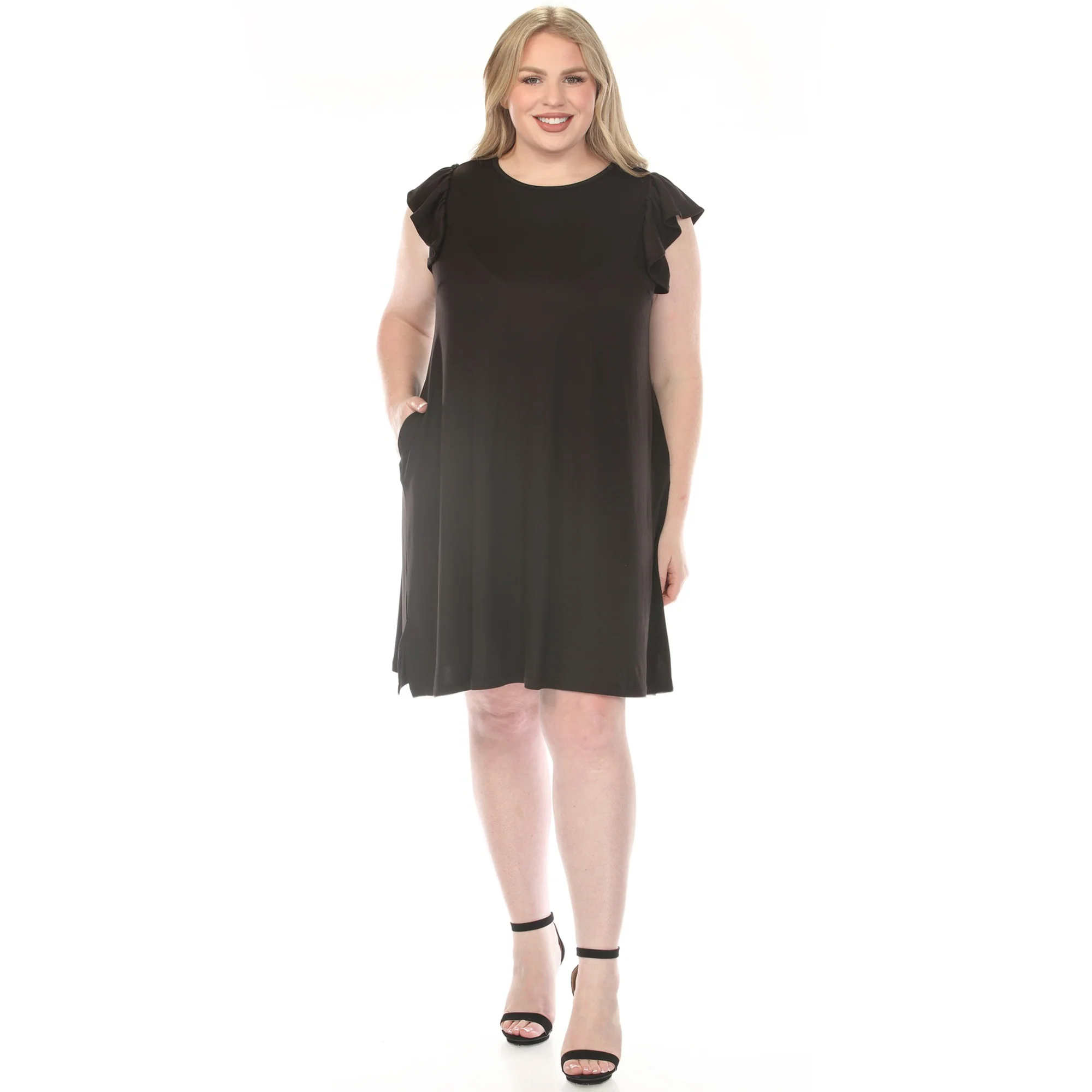Women's  Crew Neck Ruffle Sleeve Dress - Image 5