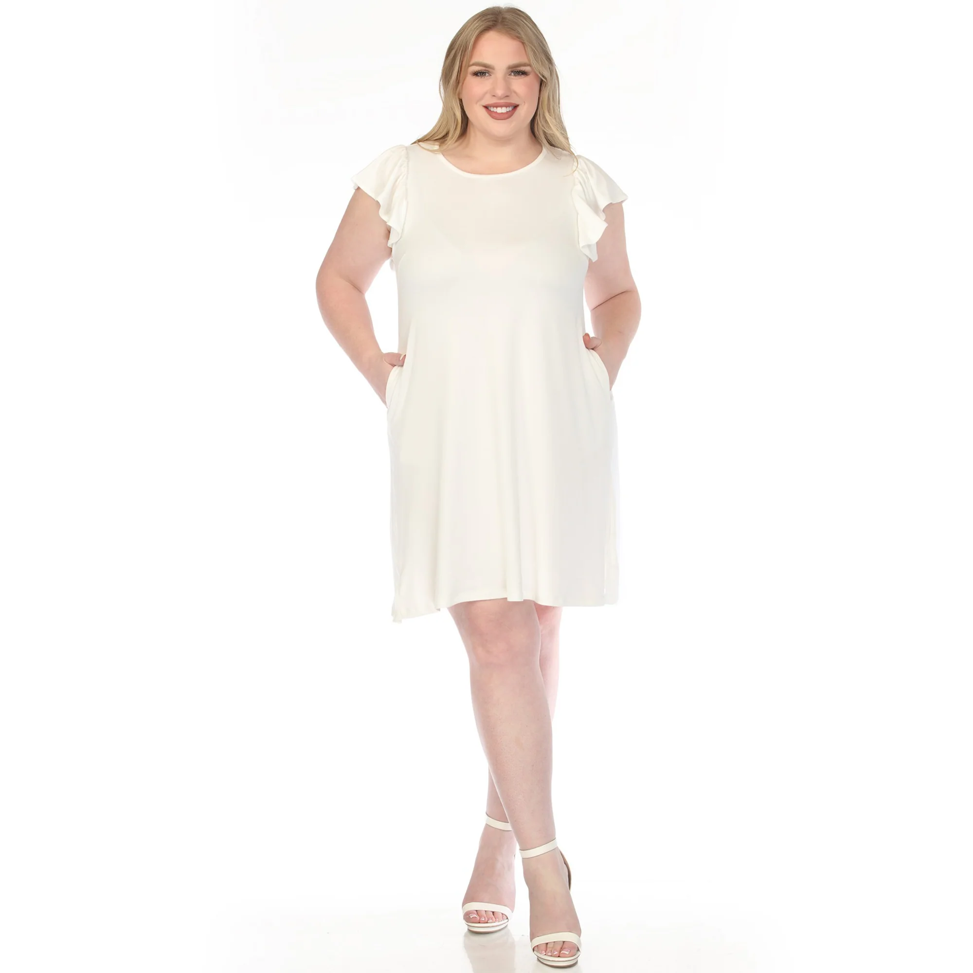 Women's  Crew Neck Ruffle Sleeve Dress - Image 6