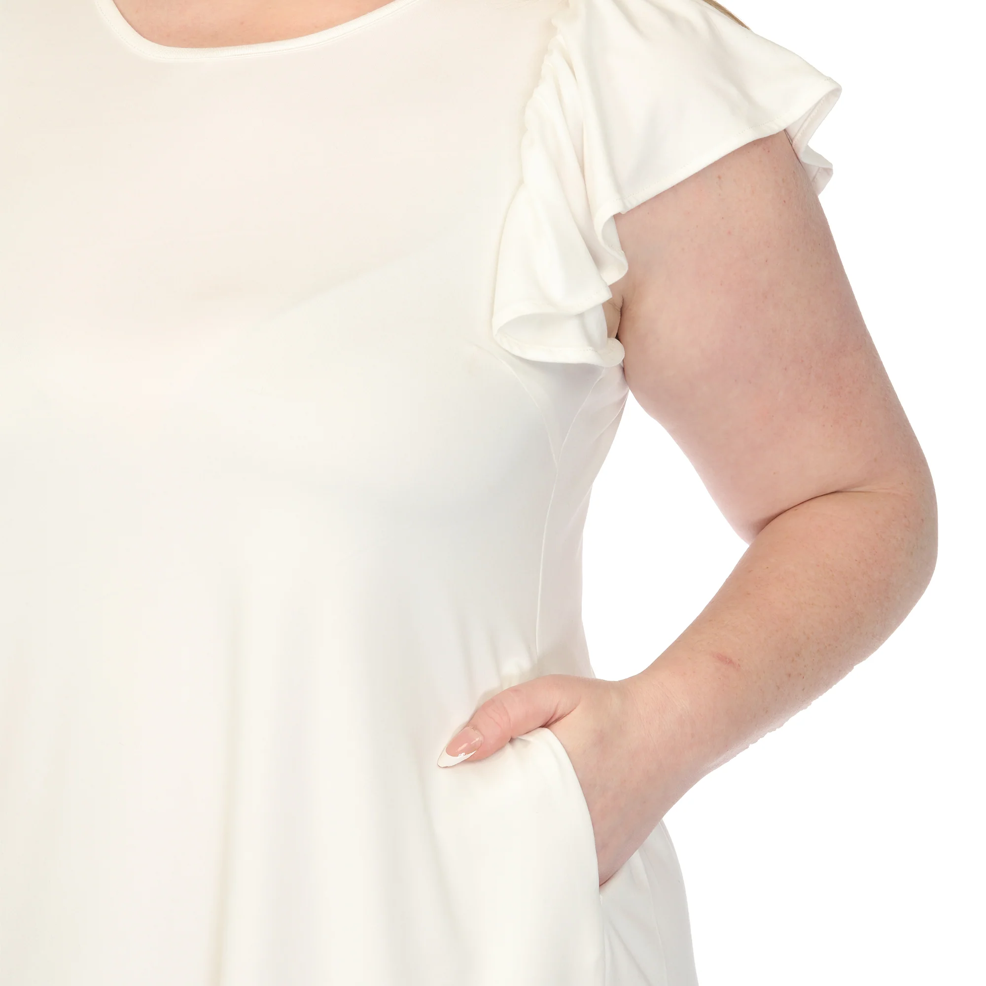 Women's  Crew Neck Ruffle Sleeve Dress - Image 9
