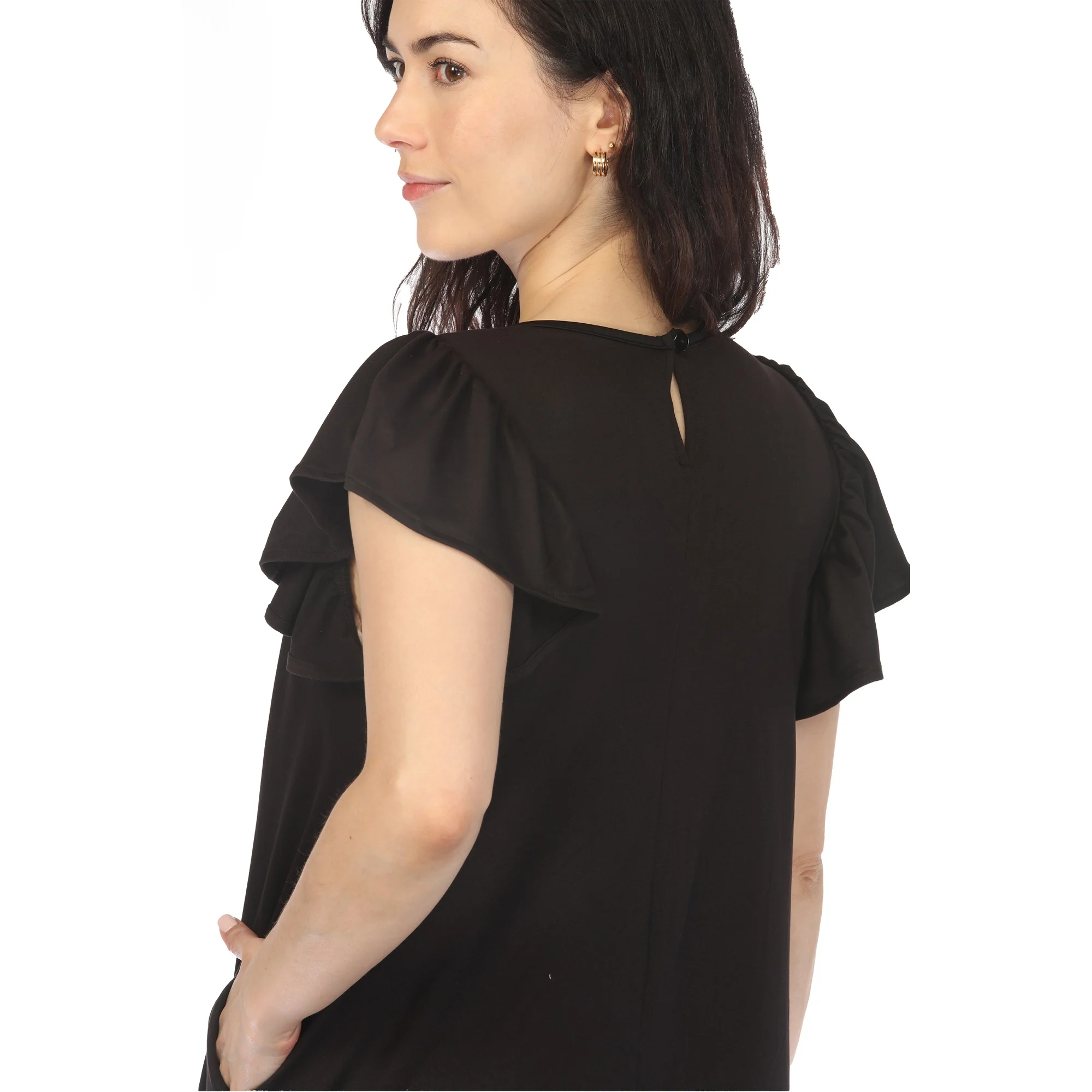 Women's Crew Neck Ruffle Sleeve Dress - Black - Image 4
