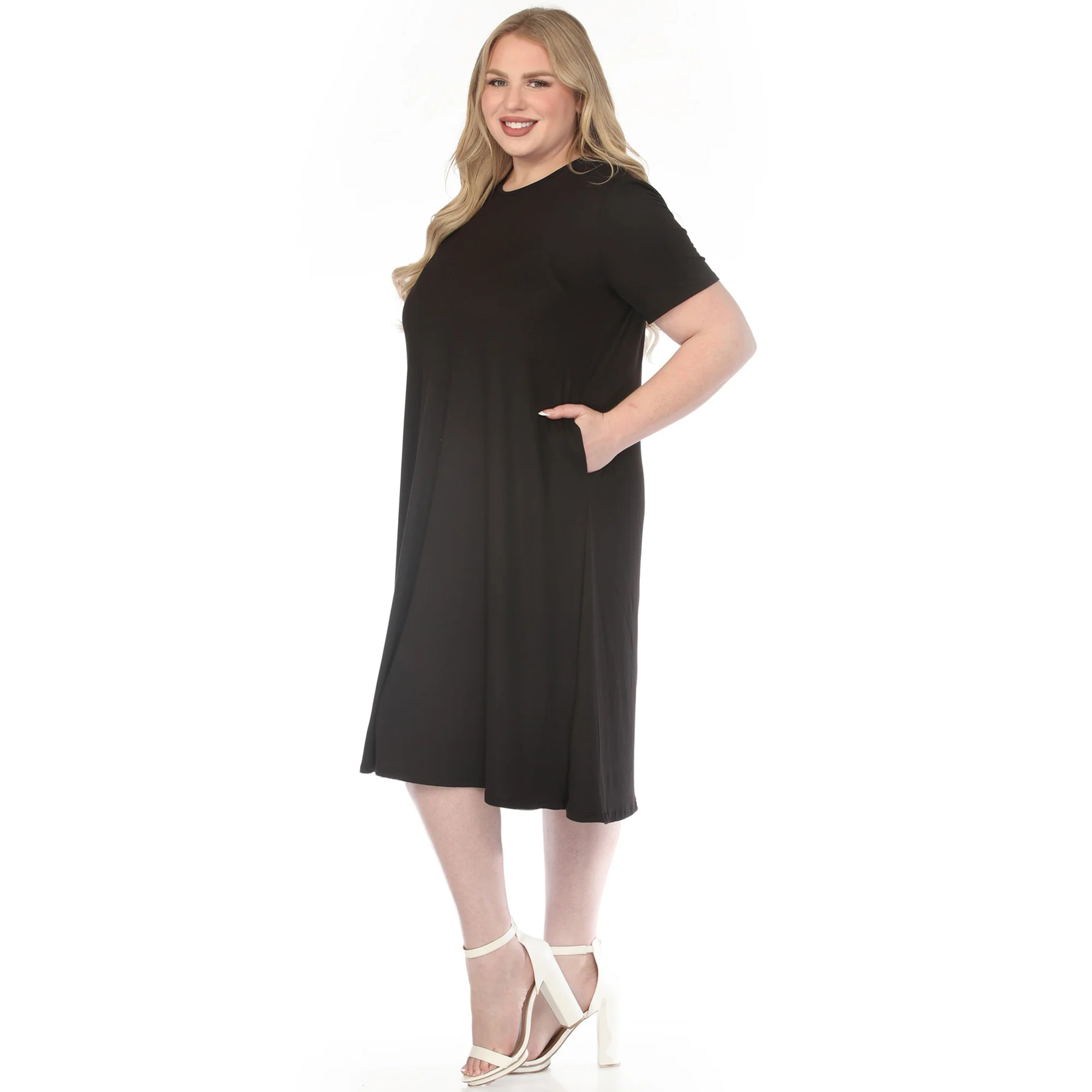 Women's  Crew Neck T-Shirt Dress - Black - Plus - Image 2