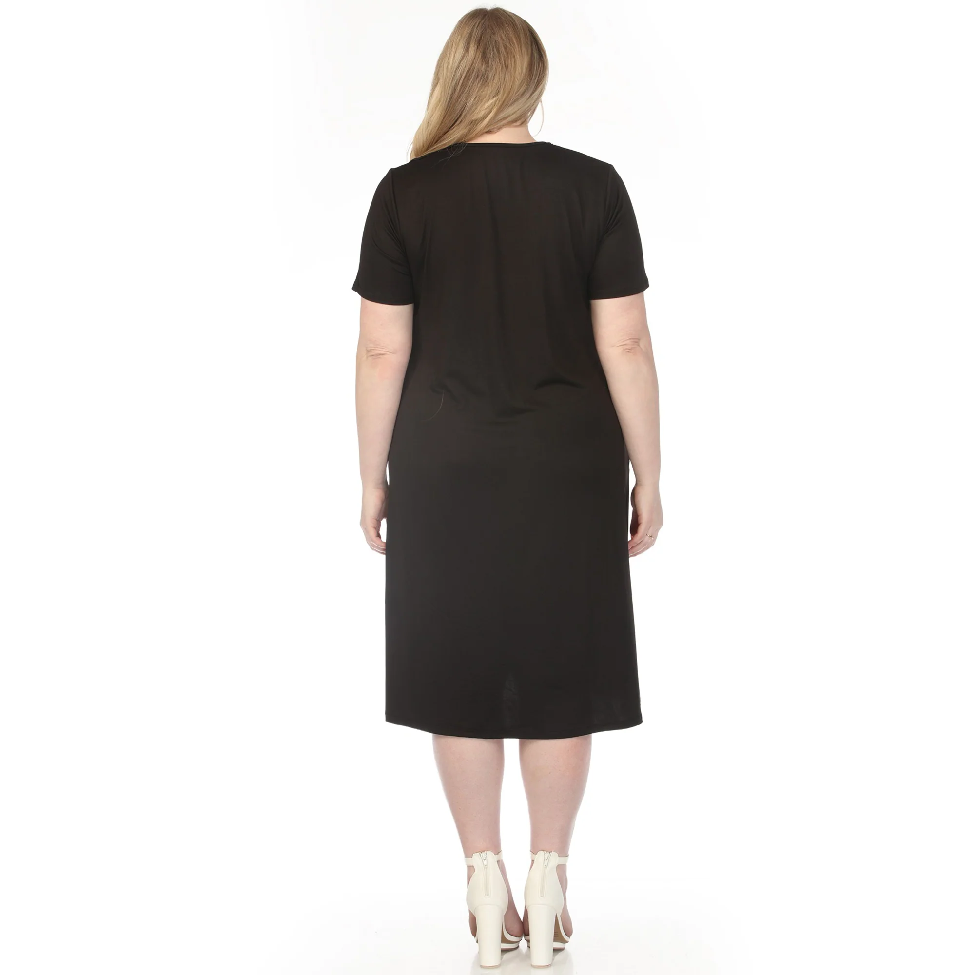 Women's  Crew Neck T-Shirt Dress - Black - Plus - Image 3
