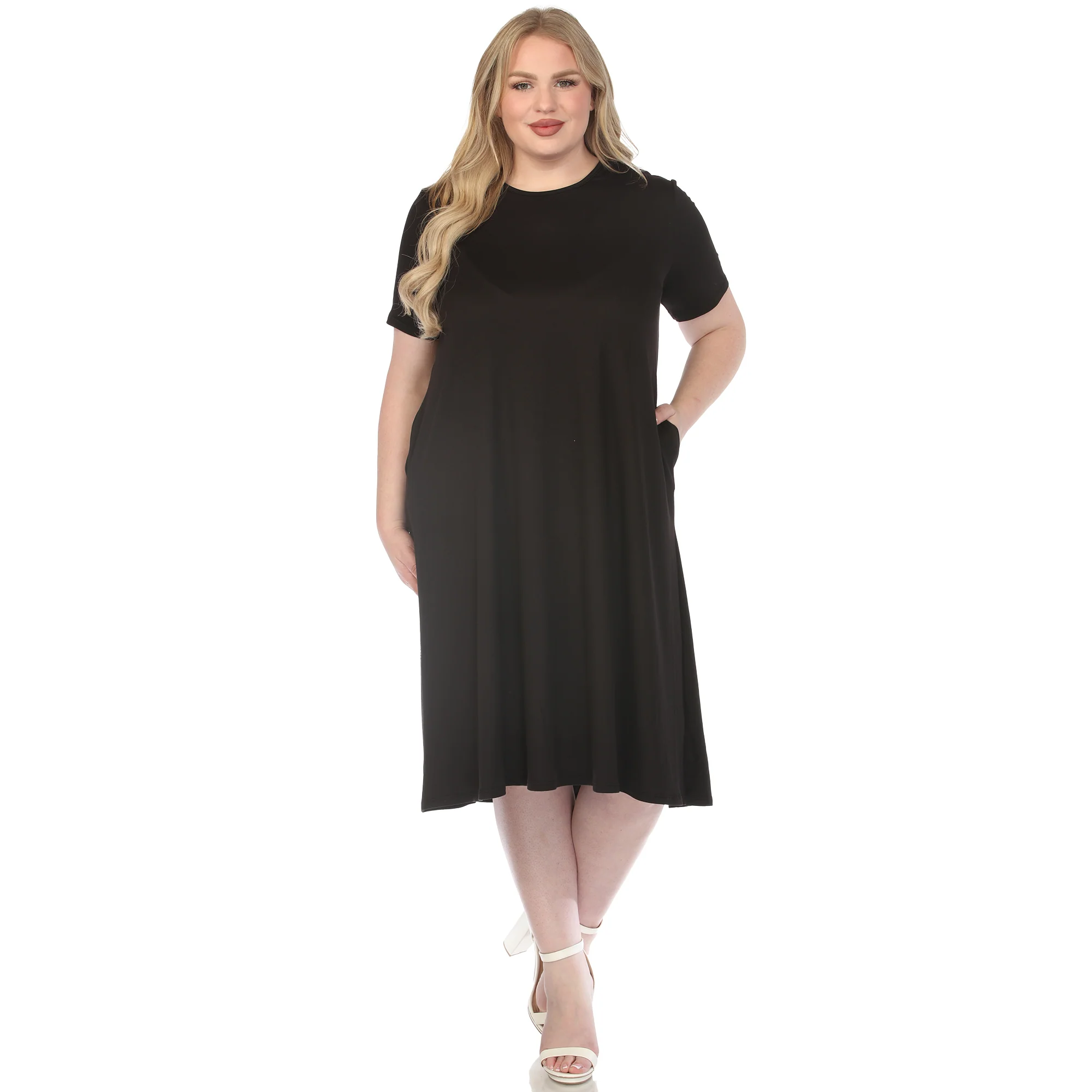 Women's  Crew Neck T-Shirt Dress - Black - Plus - Image 5