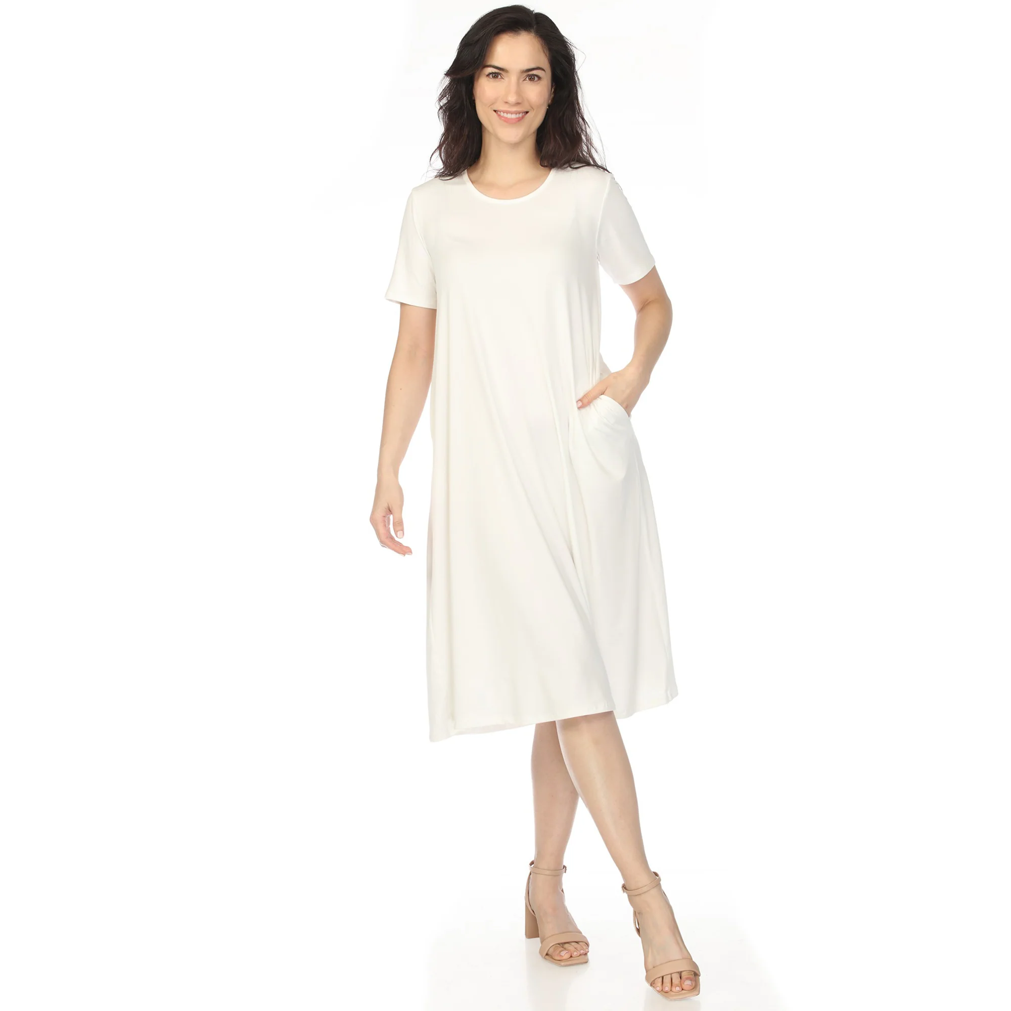 Women's Crew Neck T-Shirt Dress - Off White - Image 5