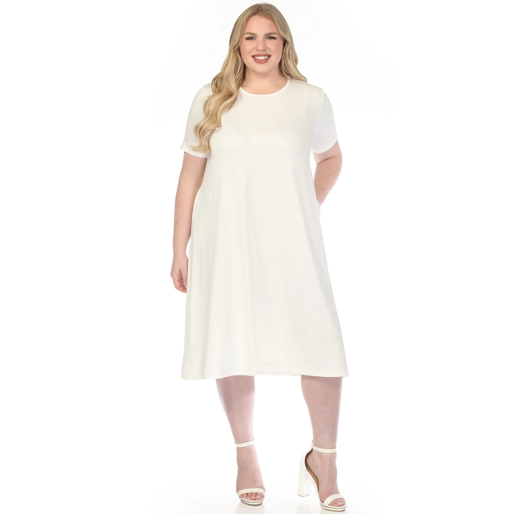 Women's  Crew Neck T-Shirt Dress - Off White - Plus - Image 5