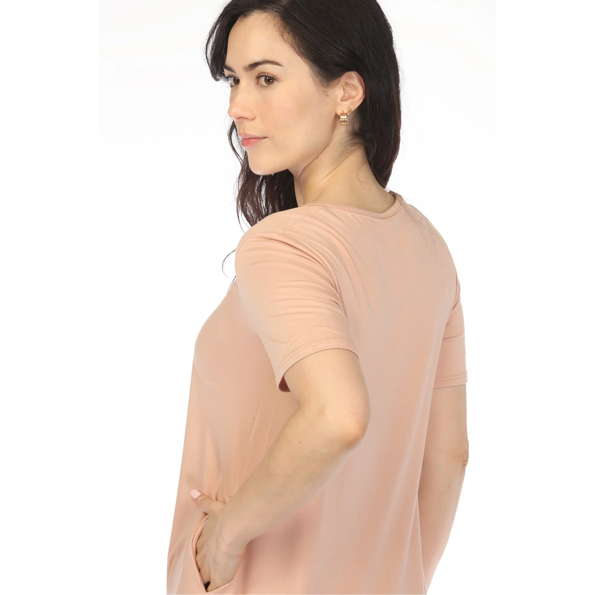 Women's Crew Neck T-Shirt Dress - Rose Gold - Image 4