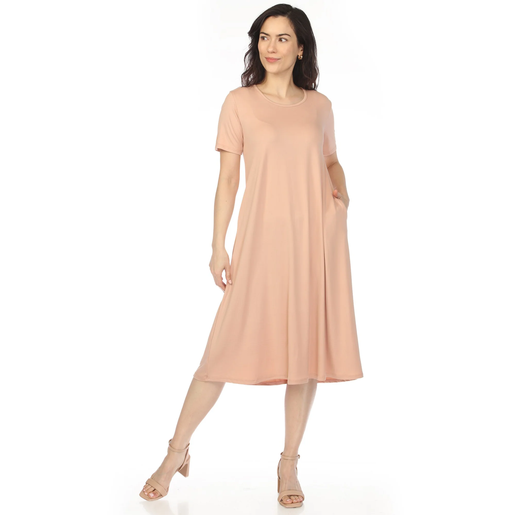 Women's Crew Neck T-Shirt Dress - Rose Gold - Image 5