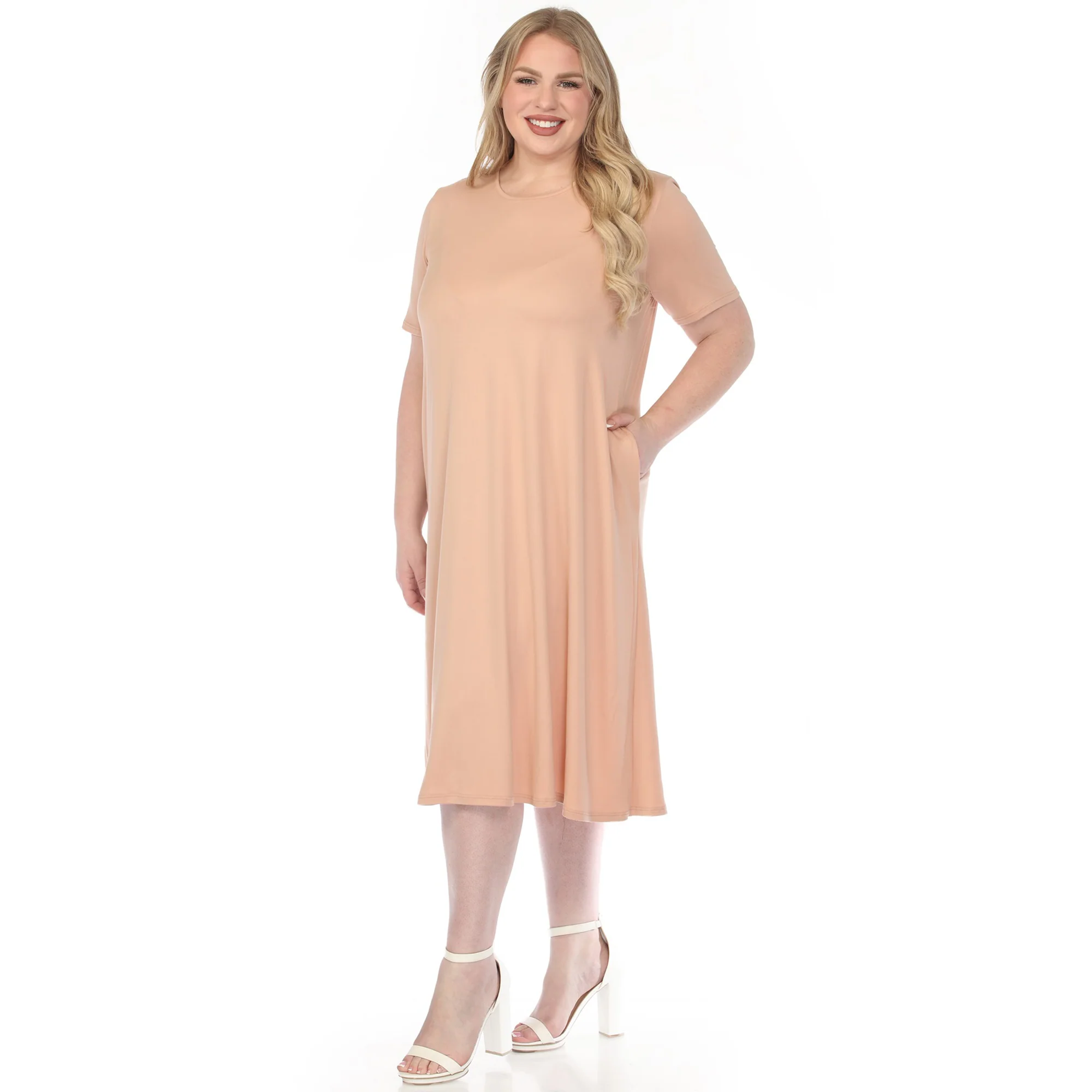 Women's  Crew Neck T-Shirt Dress - Rose Gold - Plus - Image 2