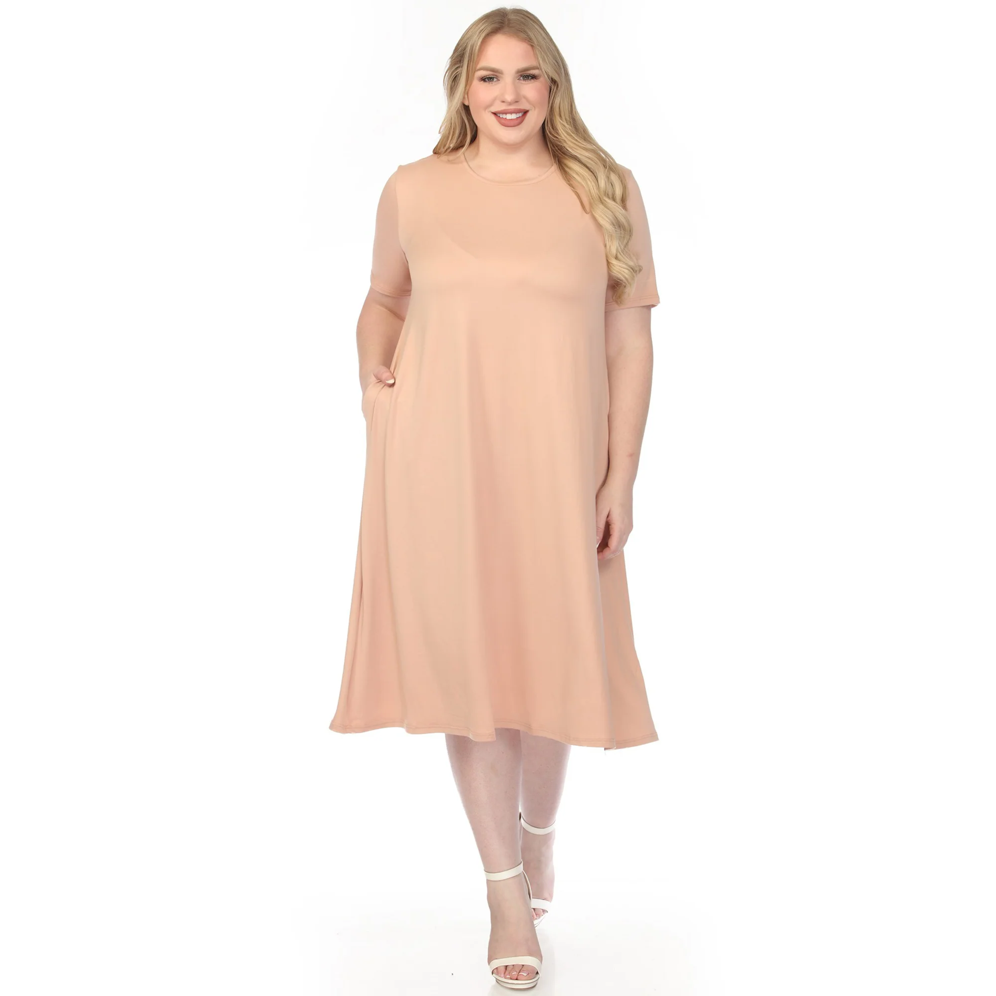 Women's  Crew Neck T-Shirt Dress - Rose Gold - Plus - Image 5