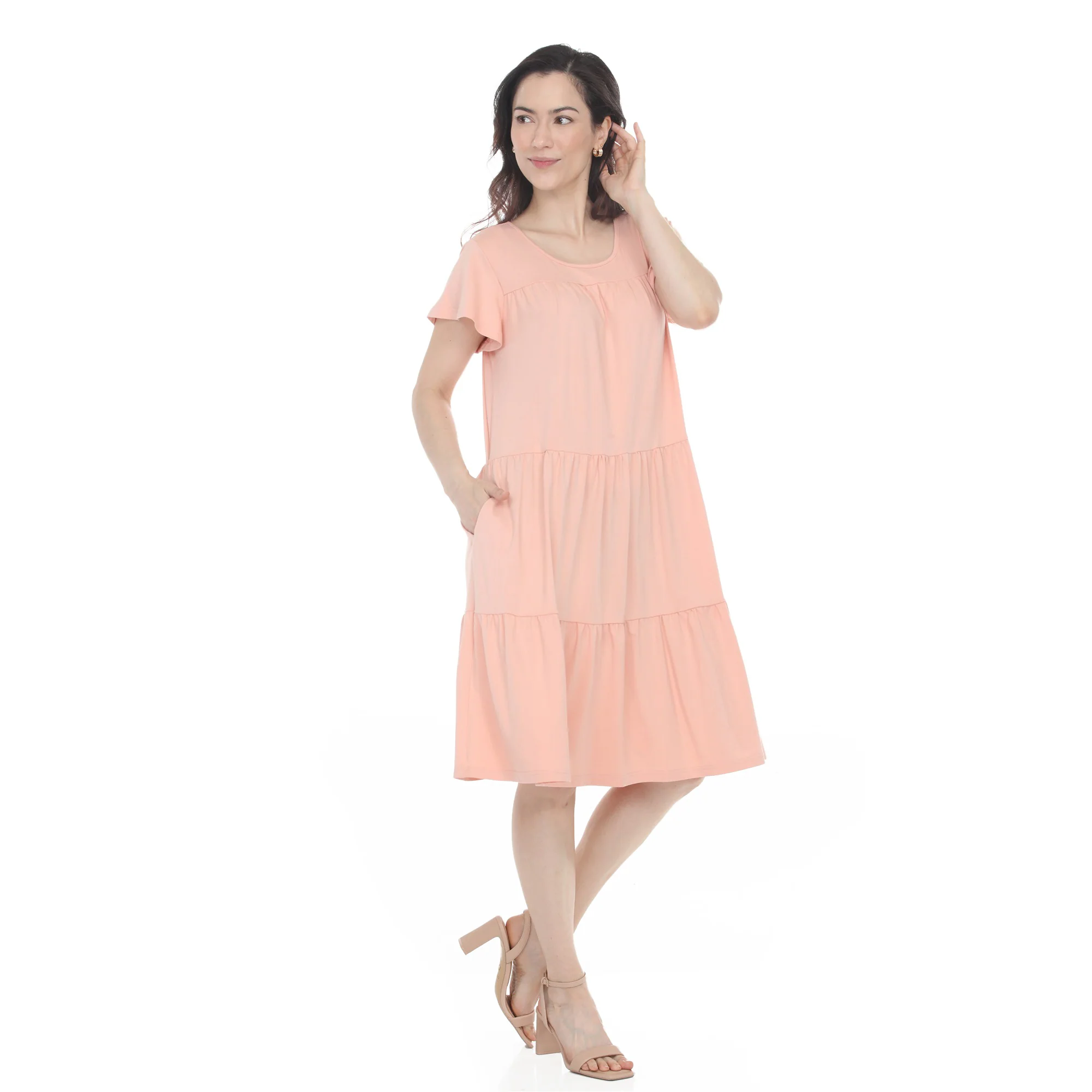 Women's Flutter Sleeve Ruffle Tiered Dress - Image 17