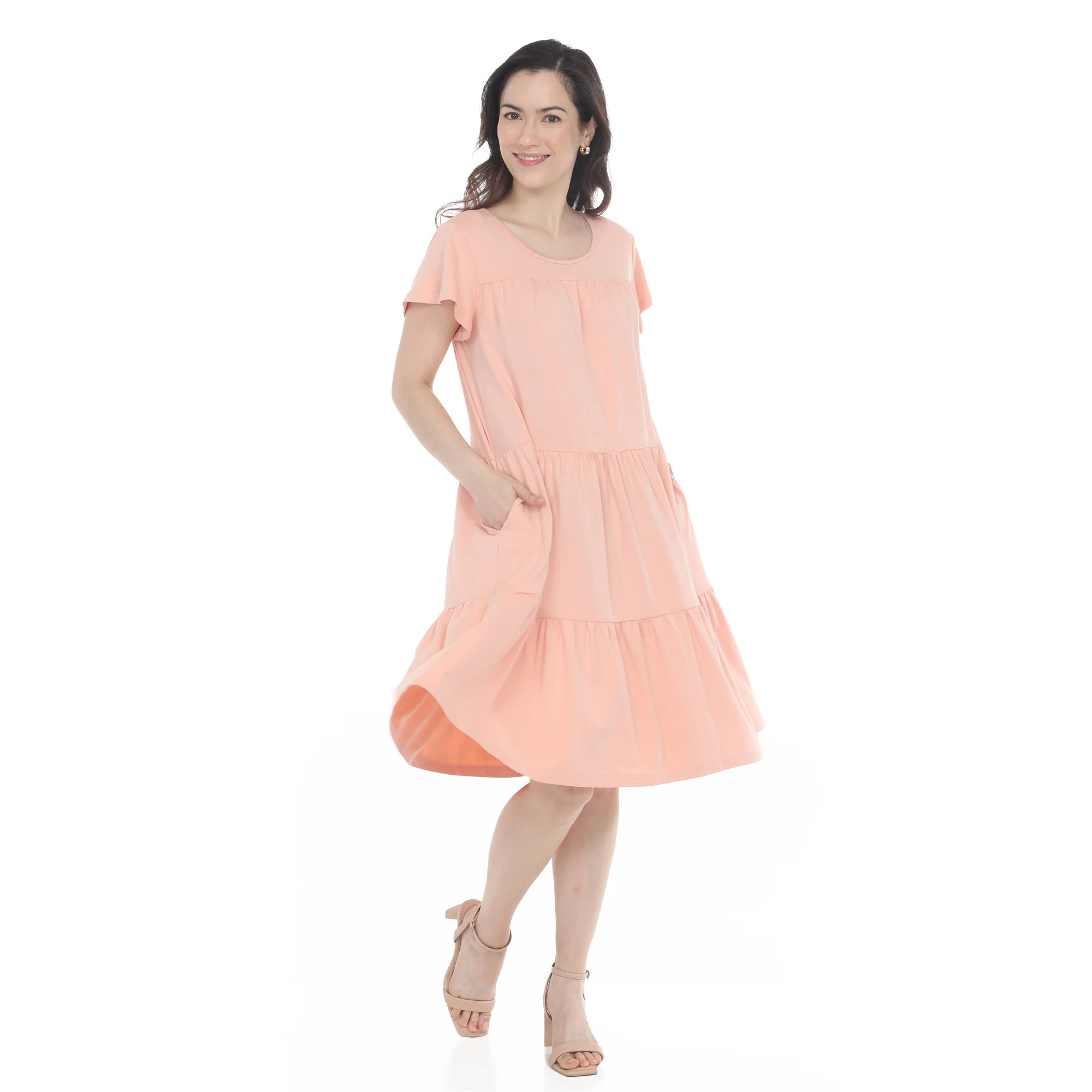 Women's Flutter Sleeve Ruffle Tiered Dress - Image 19