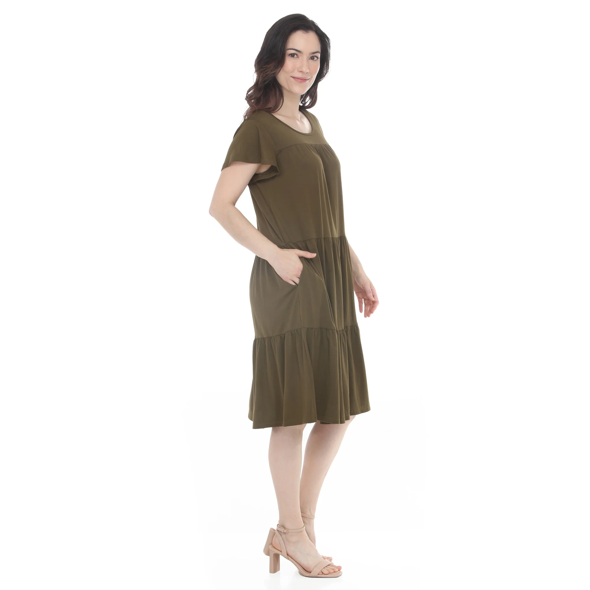 Women's Flutter Sleeve Ruffle Tiered Dress - Image 21
