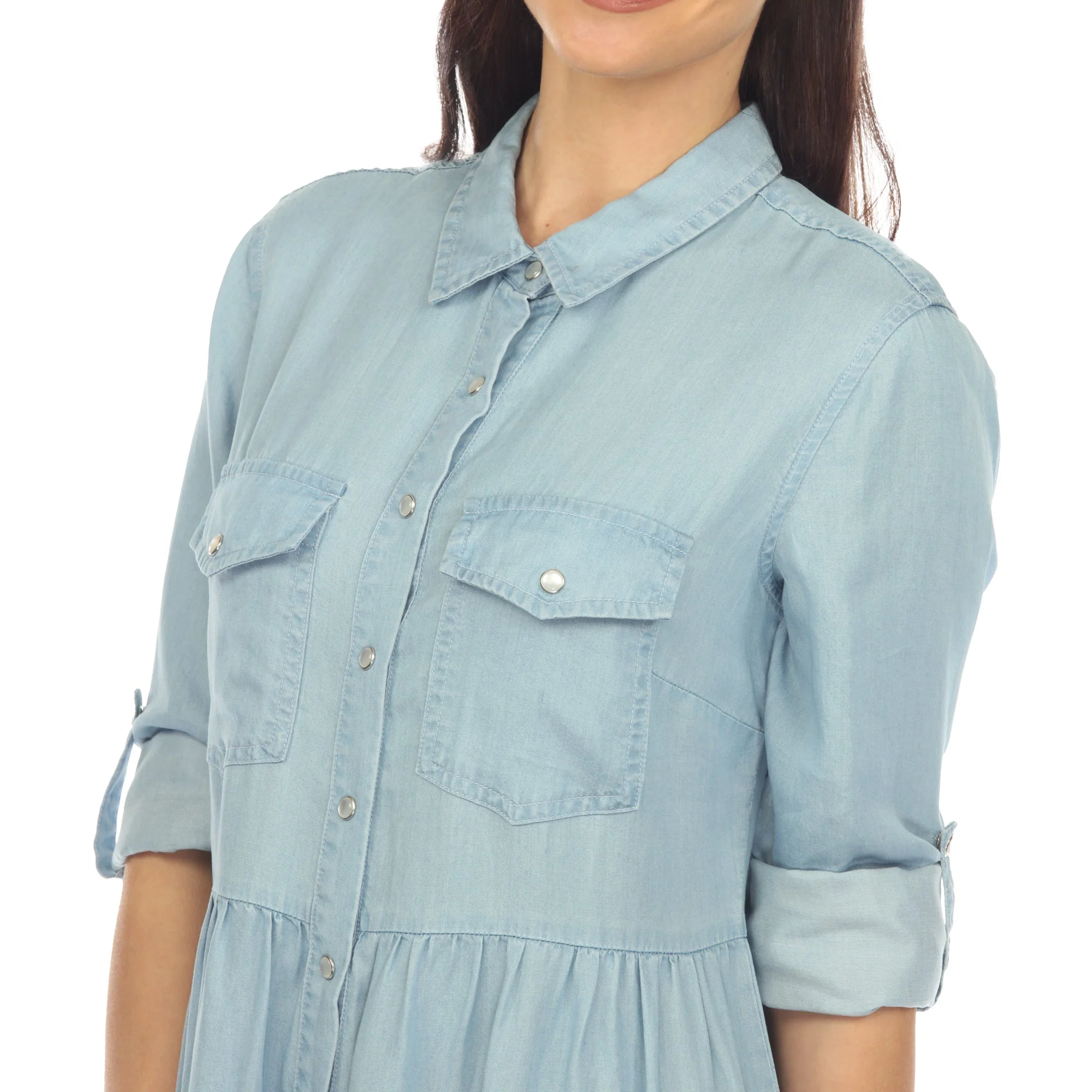 Women's Long Sleeve Tiered Midi Shirt Dress - Image 5