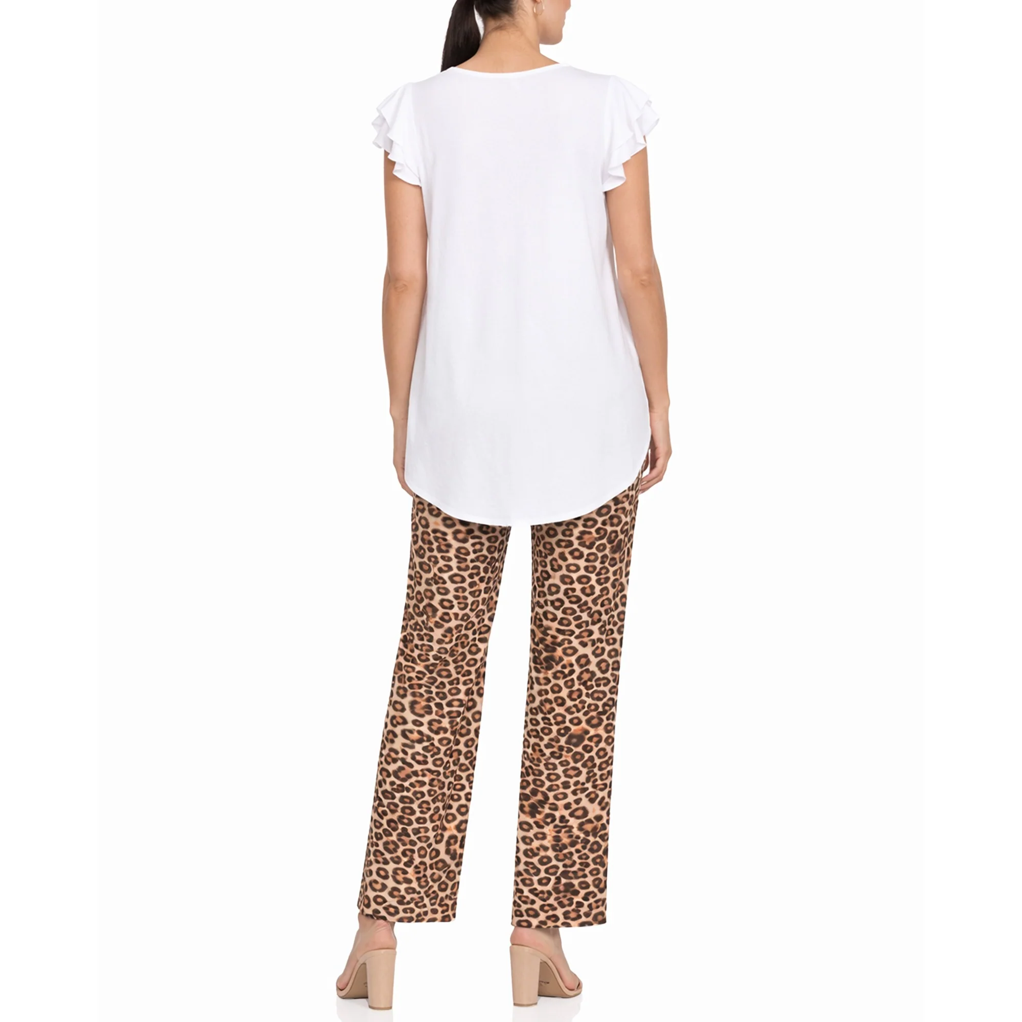 Women's Ruffle Sleeve Top and Animal Print Pant Set - Image 3