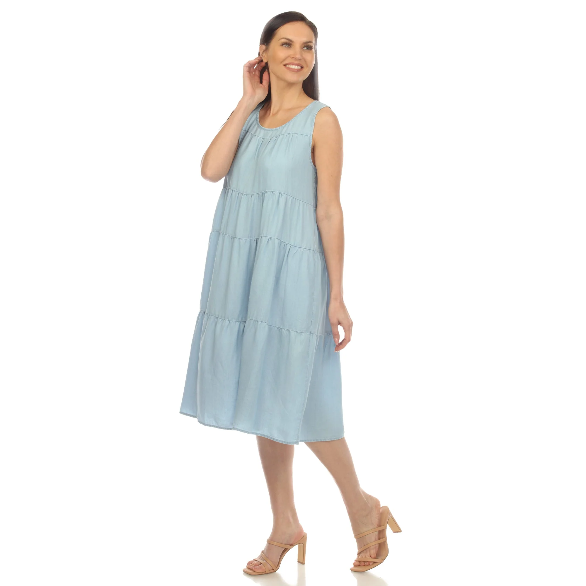 Women's Sleeveless Tiered Chambray Midi Dress - Image 2