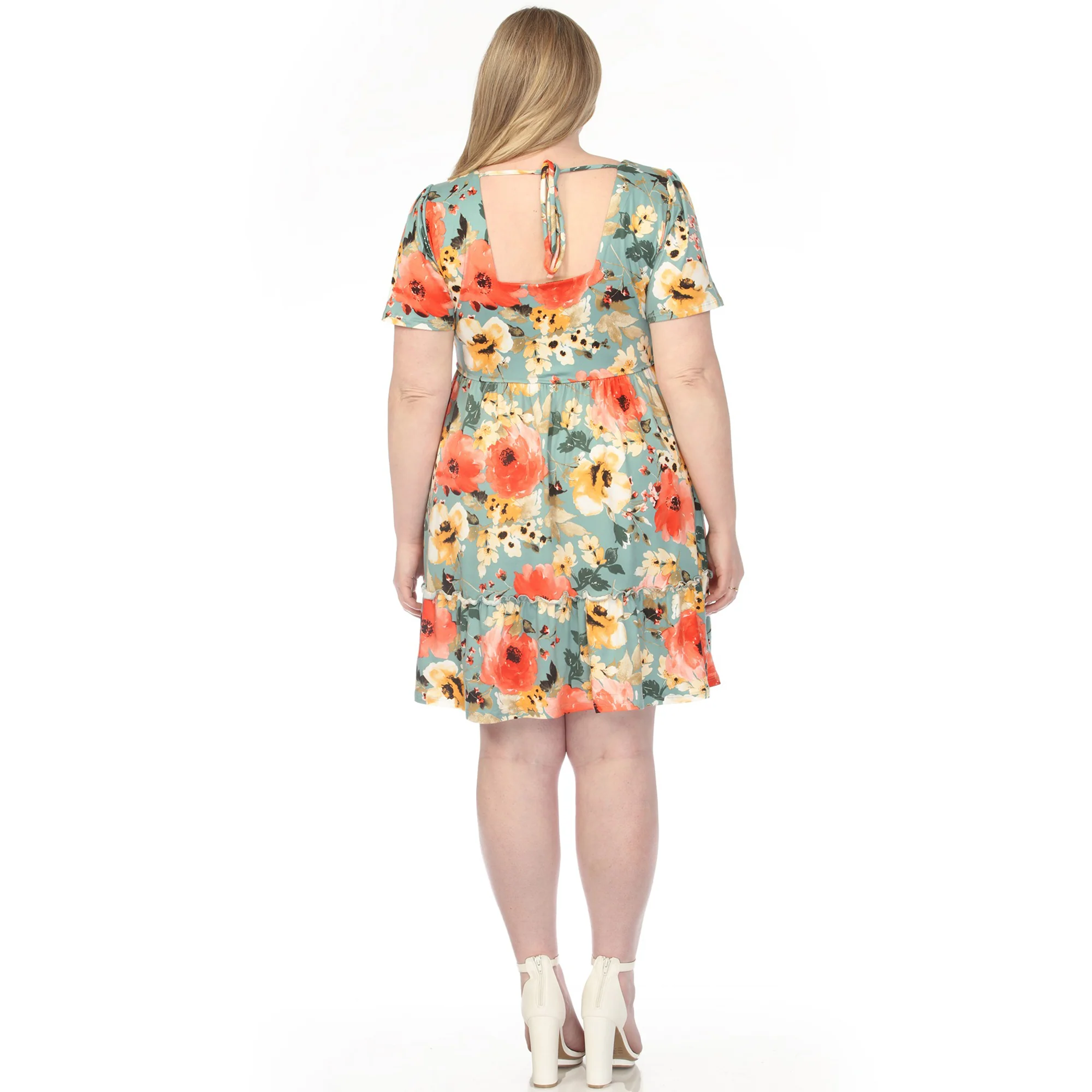 Women's  Square Neck Short Sleeve Floral Dress - Image 8