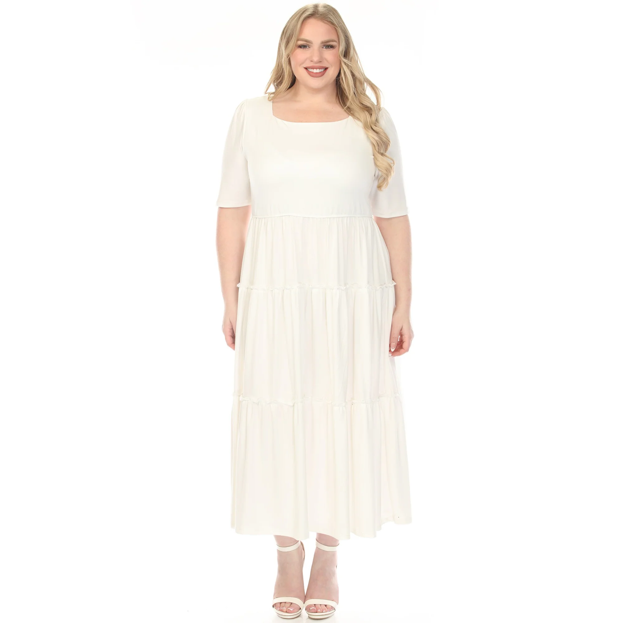 Women's  Square Neck Short Sleeve Tiered Dress - Image 11