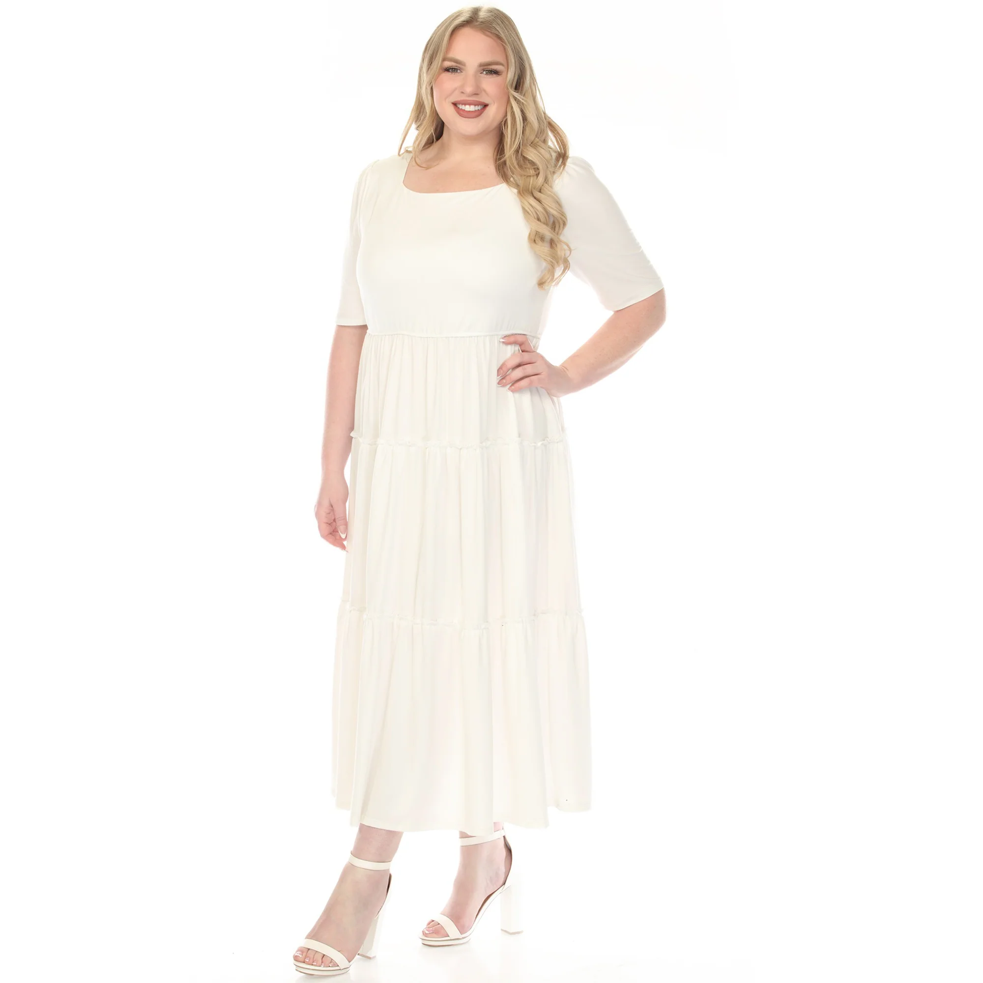 Women's  Square Neck Short Sleeve Tiered Dress - Image 12