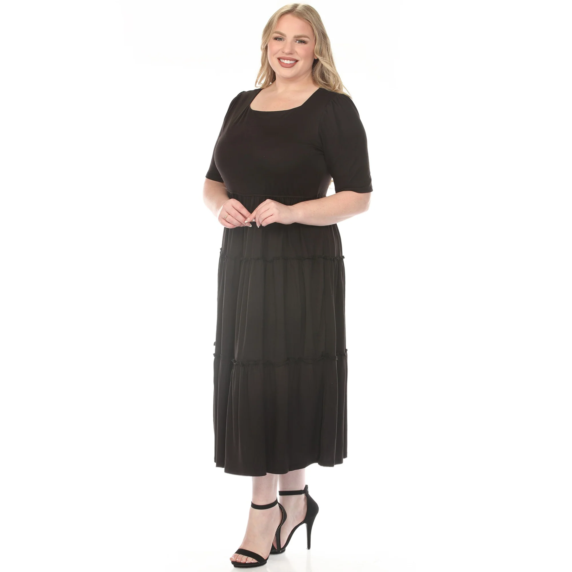 Women's  Square Neck Short Sleeve Tiered Dress - Image 2