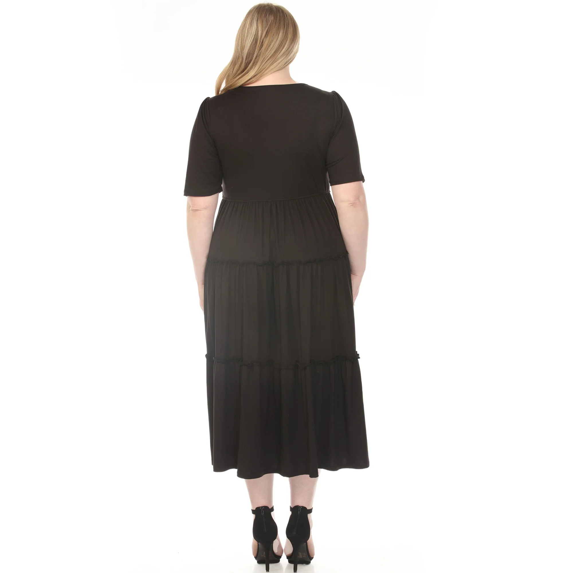 Women's  Square Neck Short Sleeve Tiered Dress - Image 3