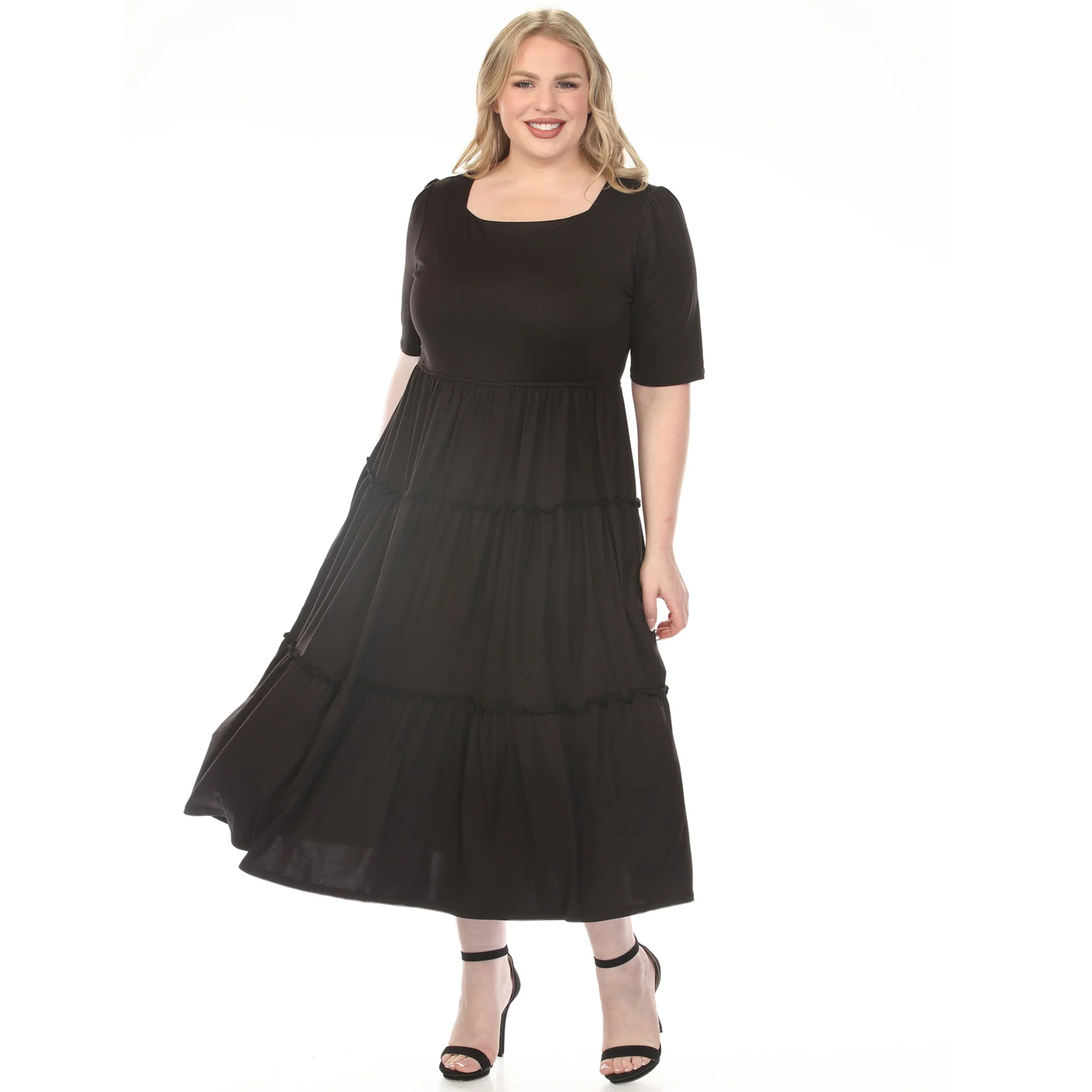 Women's  Square Neck Short Sleeve Tiered Dress - Image 5