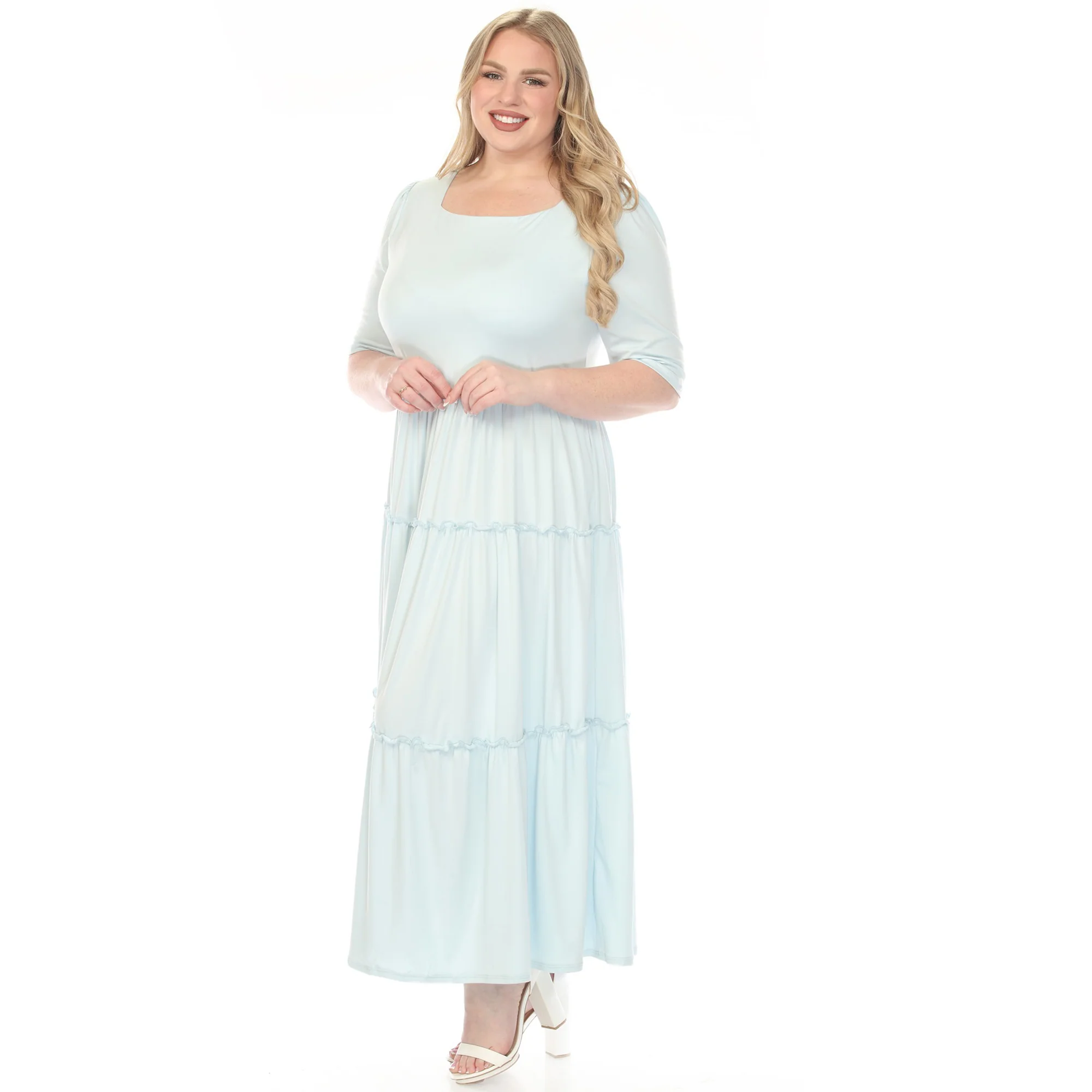 Women's  Square Neck Short Sleeve Tiered Dress - Image 7