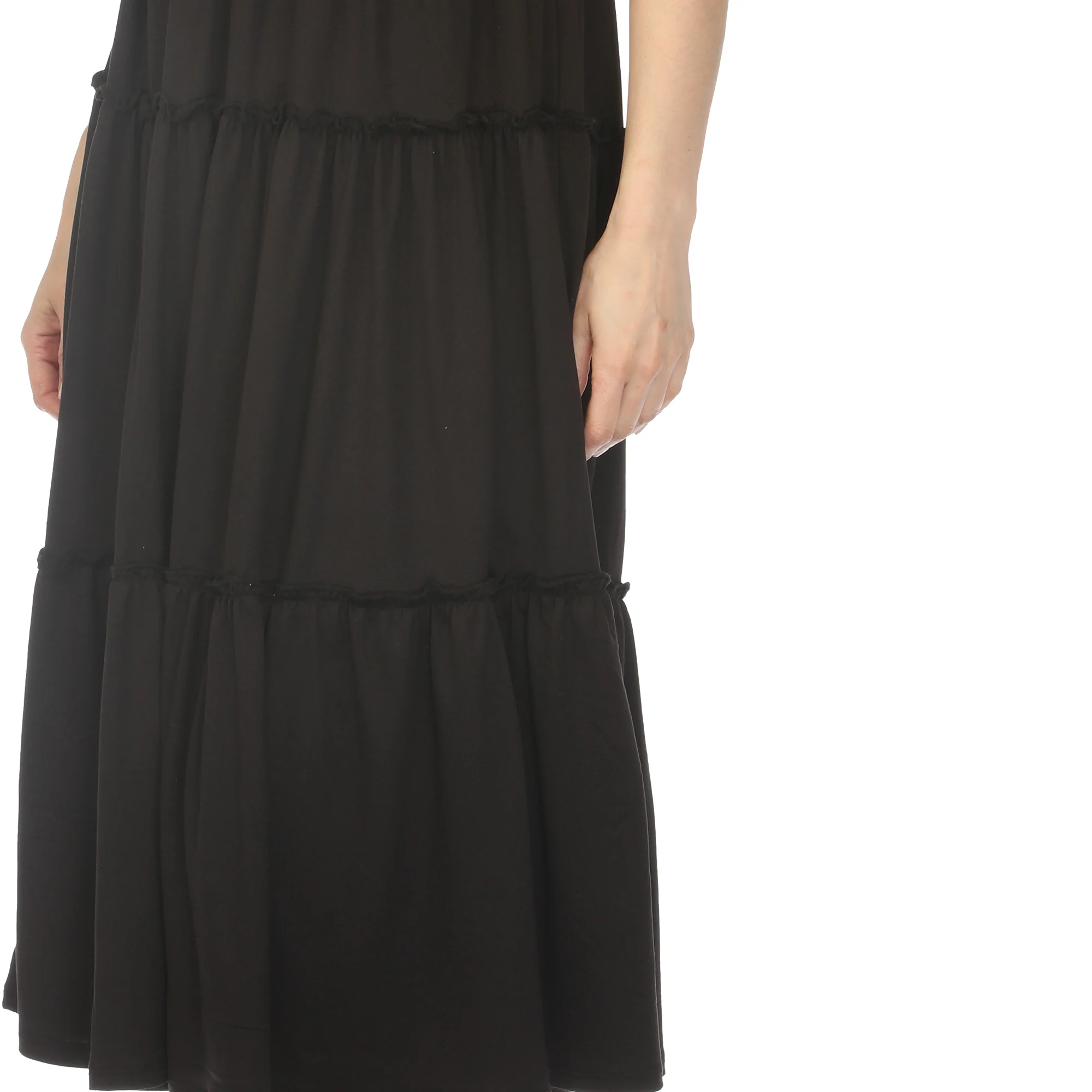 Women's Square Neck Short Sleeve Tiered Dress - Black - Image 4