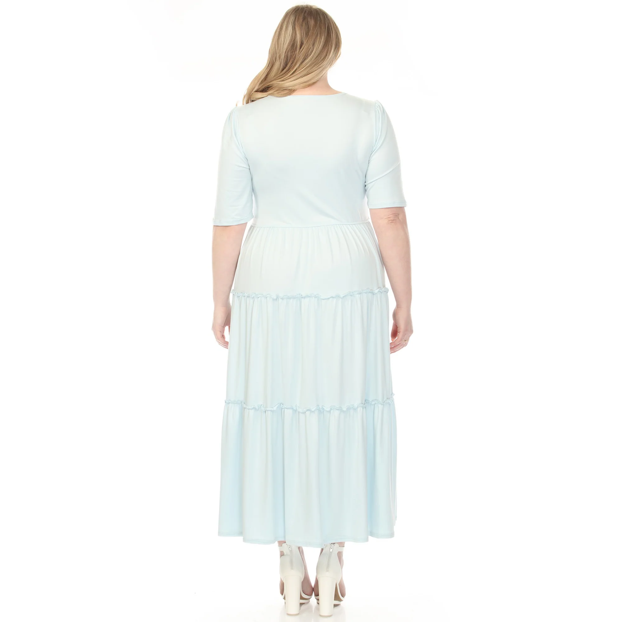 Women's  Square Neck Short Sleeve Tiered Dress - Dusty Blue - Plus - Image 3