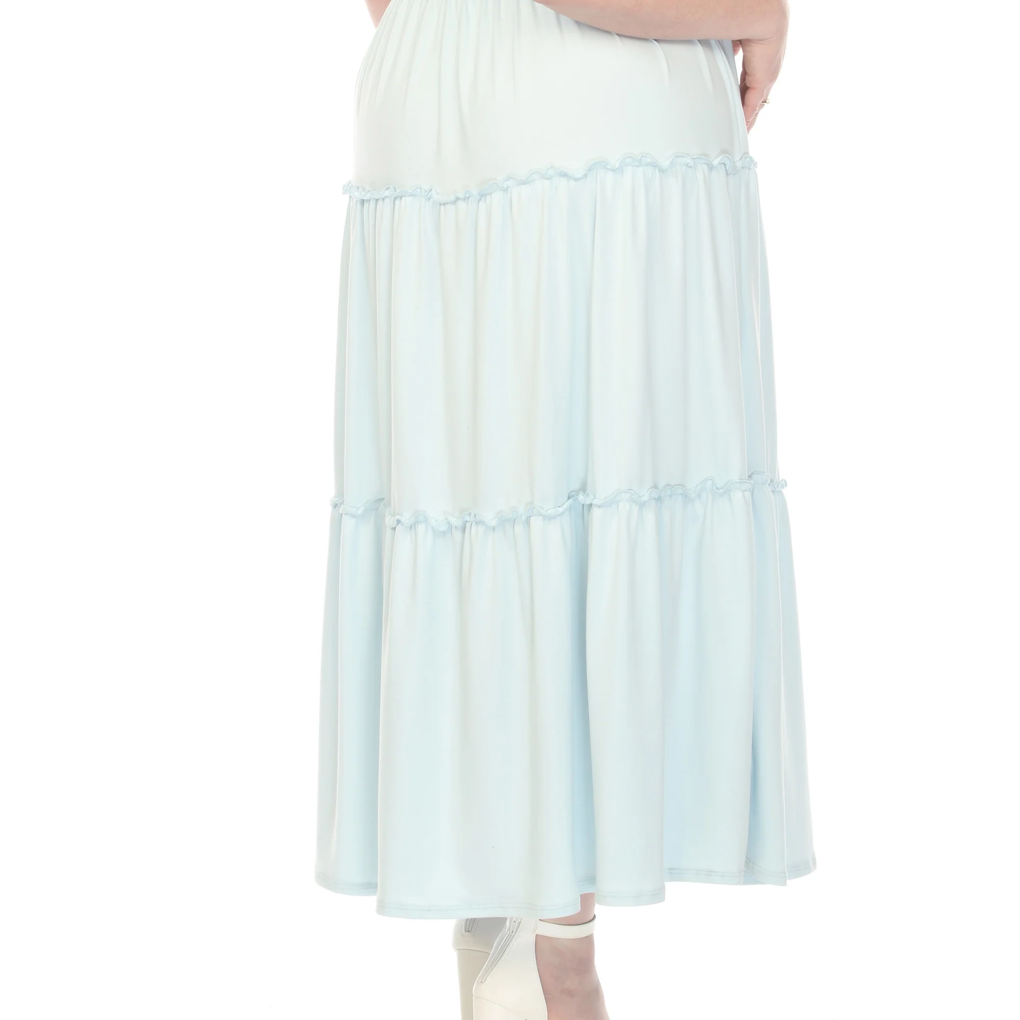 Women's  Square Neck Short Sleeve Tiered Dress - Dusty Blue - Plus - Image 4