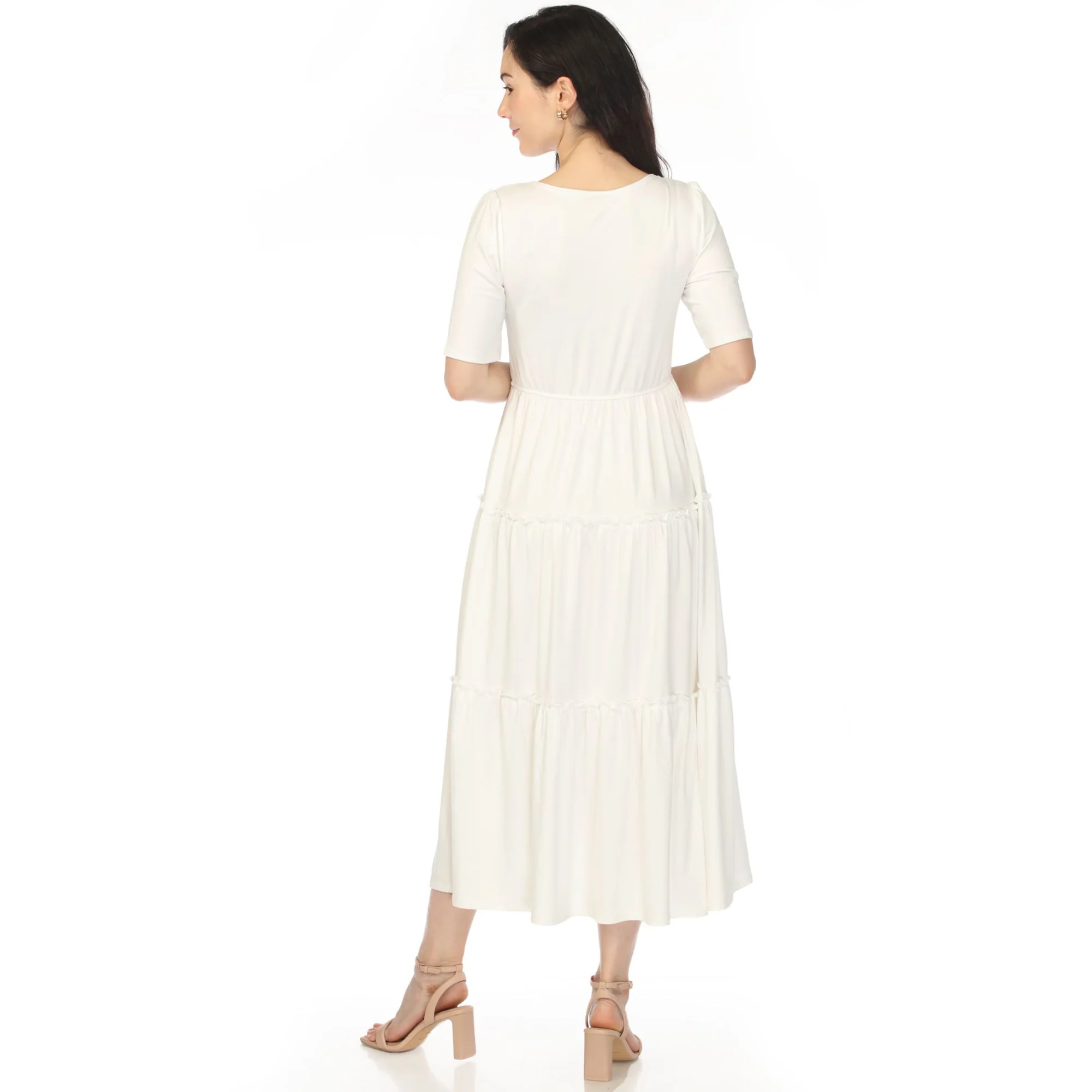 Women's Square Neck Short Sleeve Tiered Dress - Off White - Image 3
