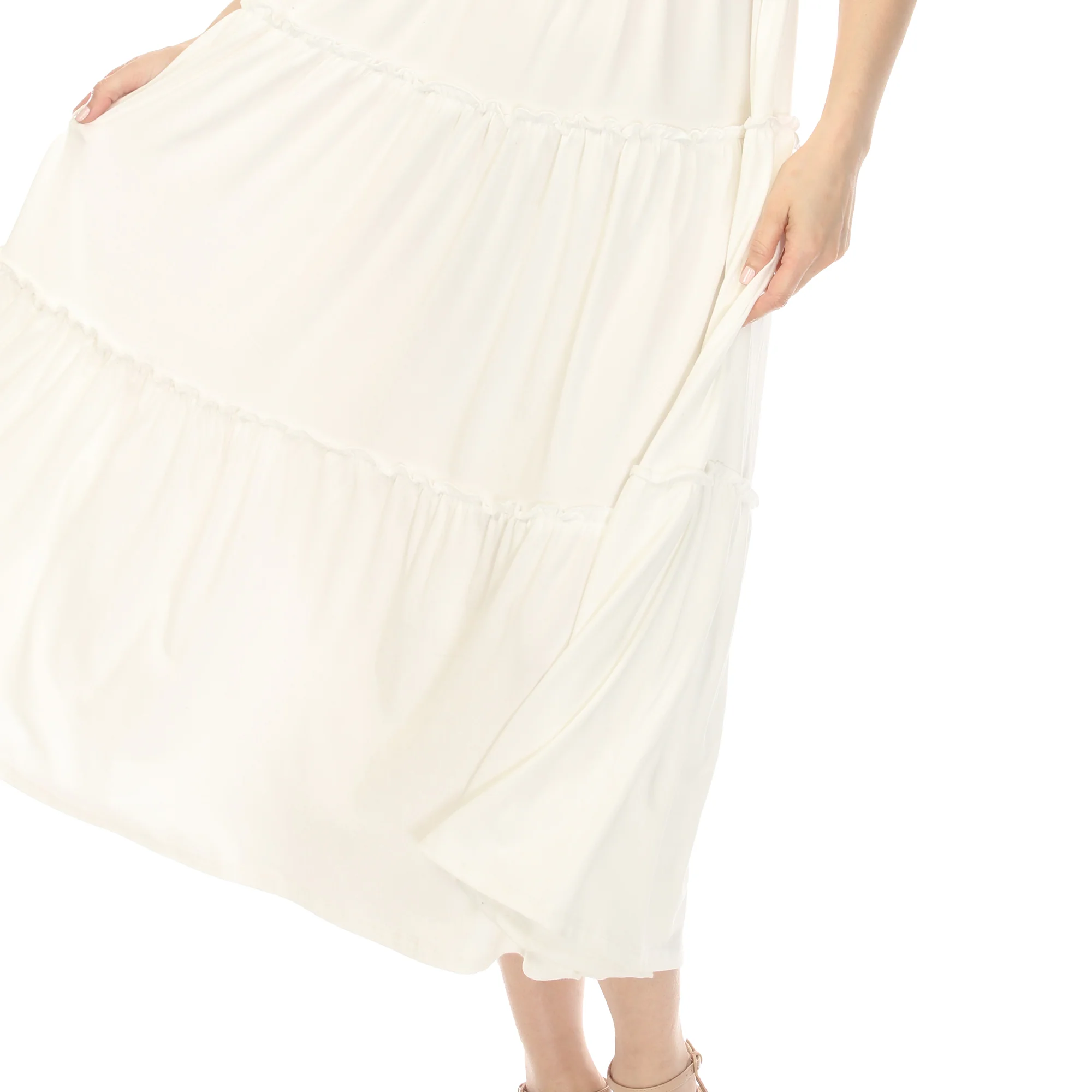 Women's Square Neck Short Sleeve Tiered Dress - Off White - Image 4