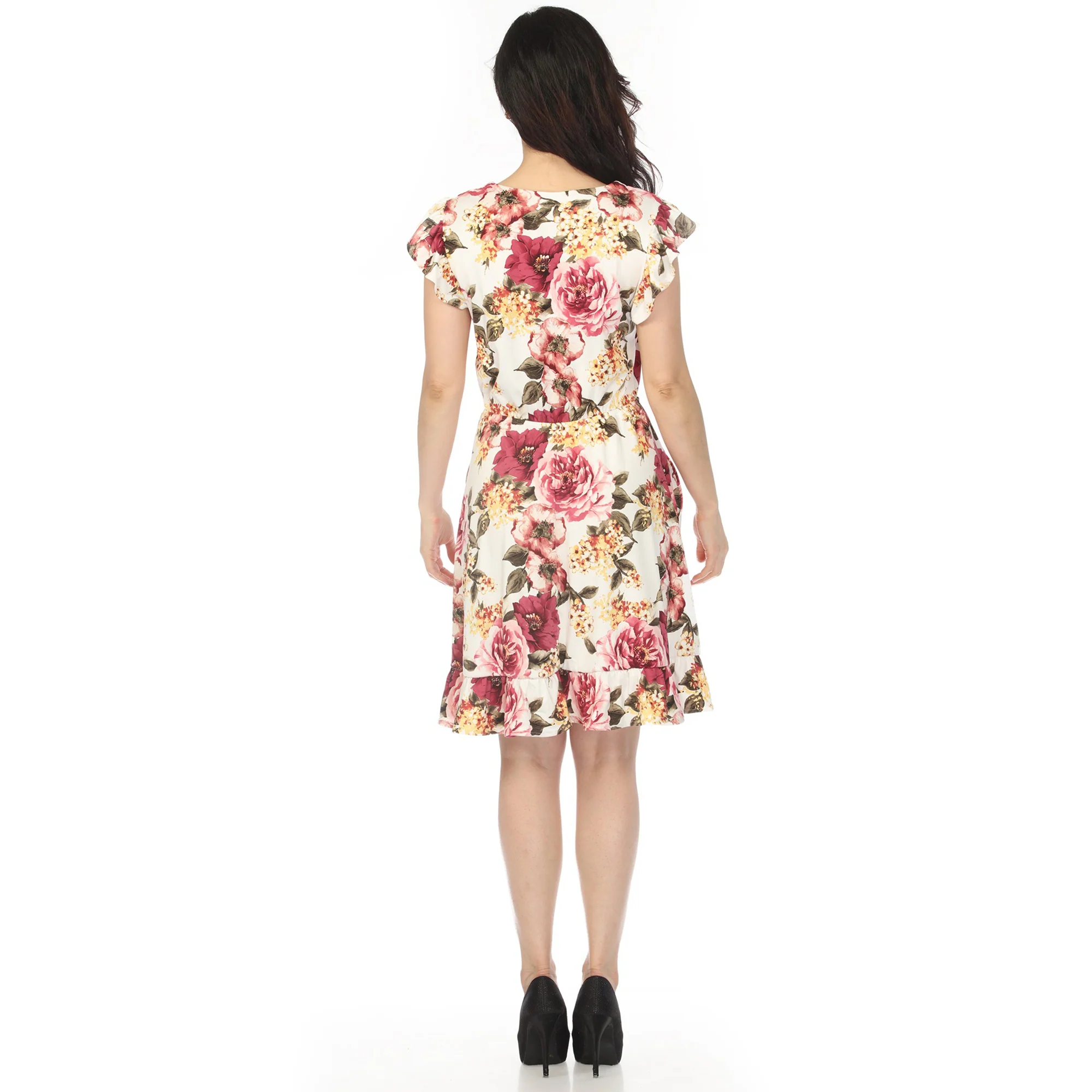 Women's V-Neck Empire Dress - Ivory Mauve - Image 3