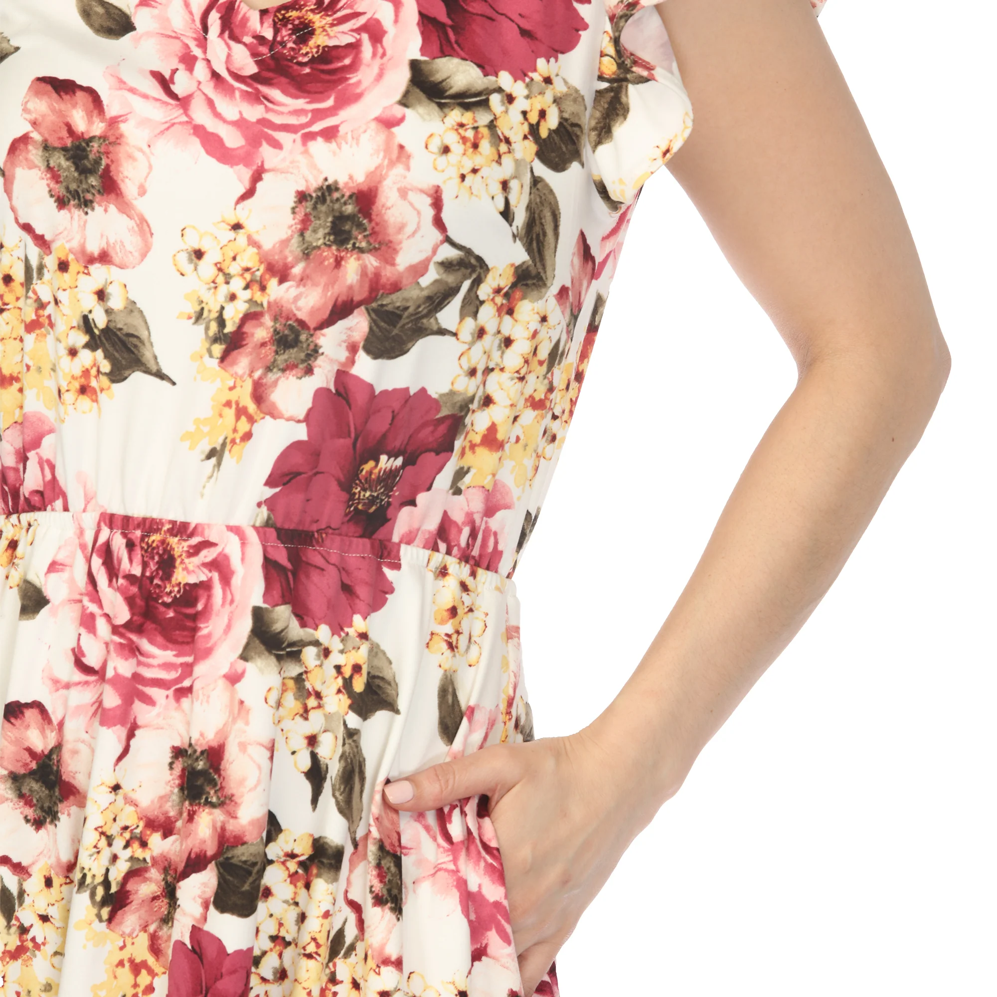 Women's V-Neck Empire Dress - Ivory Mauve - Image 4