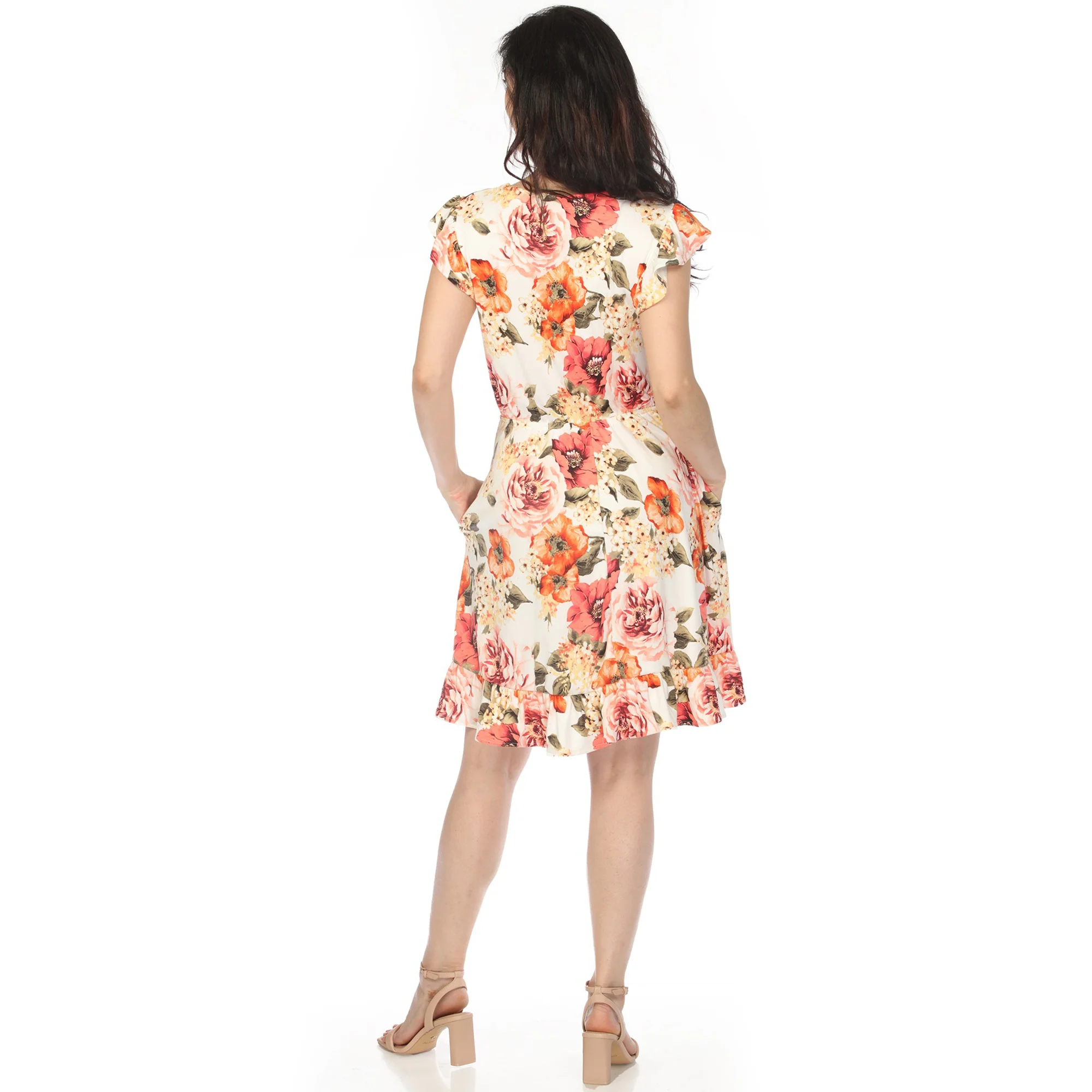 Women's V-Neck Empire Dress - Ivory Orange - Image 3