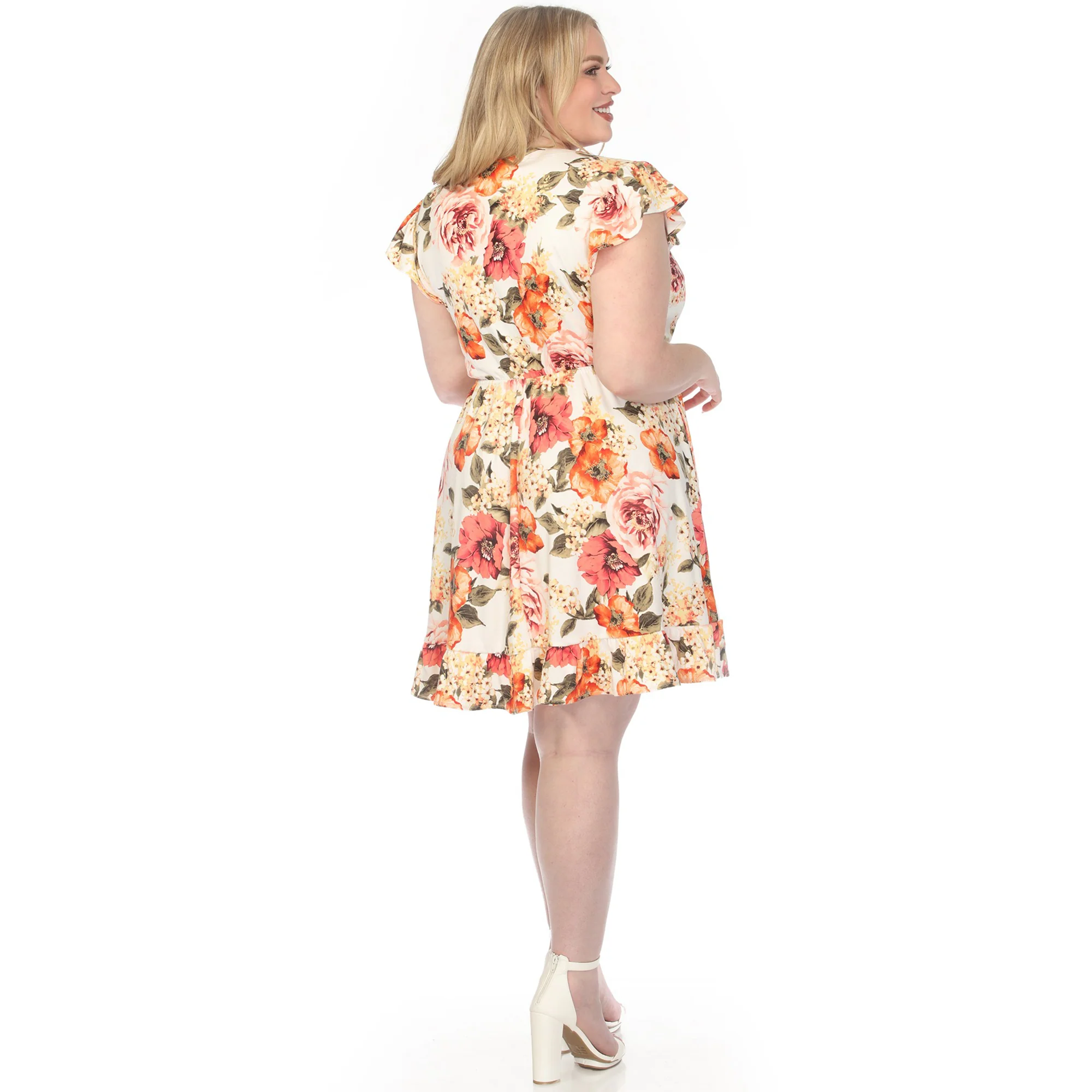 Women's  V-Neck Empire Dress - Ivory Orange - Plus - Image 3