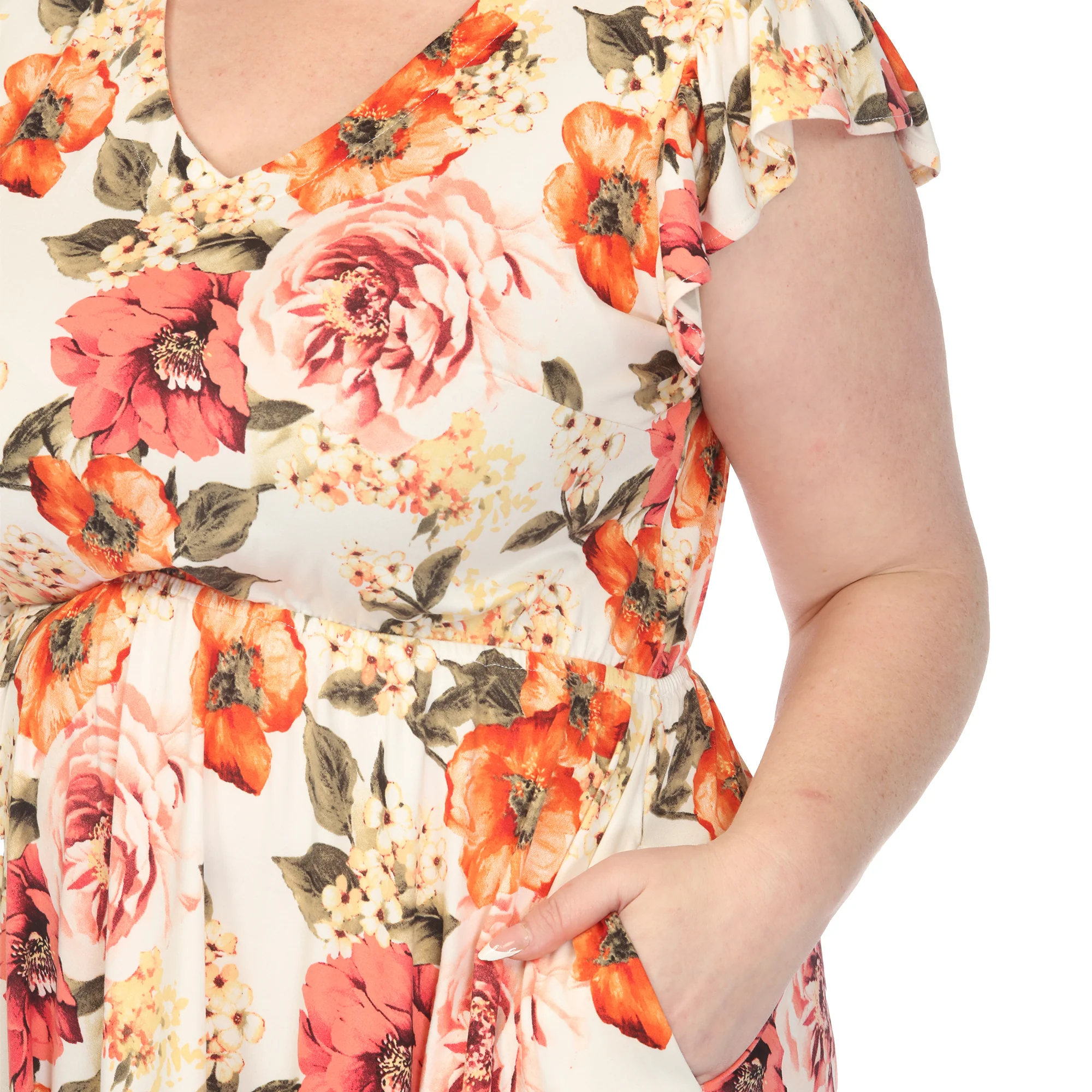 Women's  V-Neck Empire Dress - Ivory Orange - Plus - Image 4