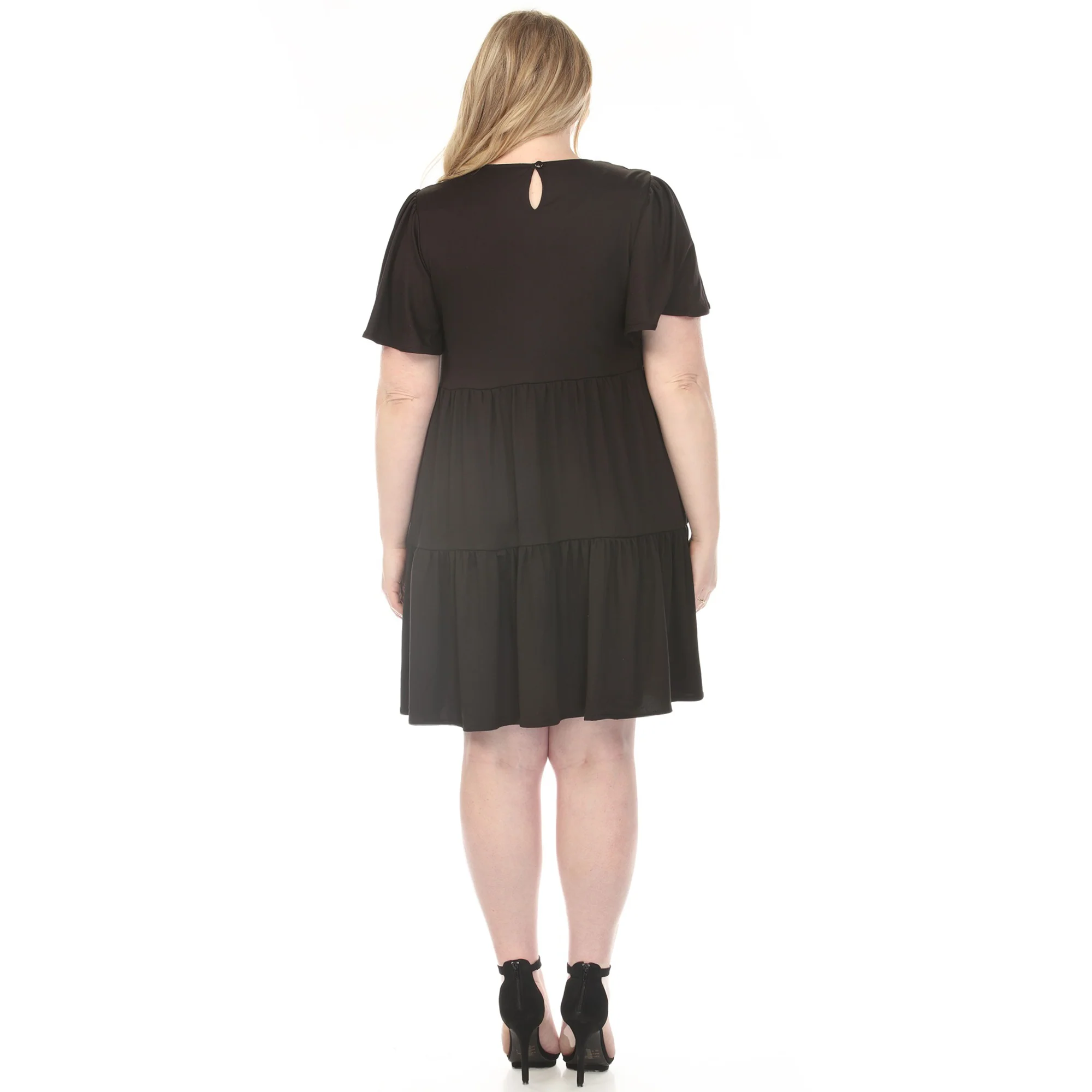 Women's  V-Neck Short Sleeve Dress - Black - Plus - Image 3