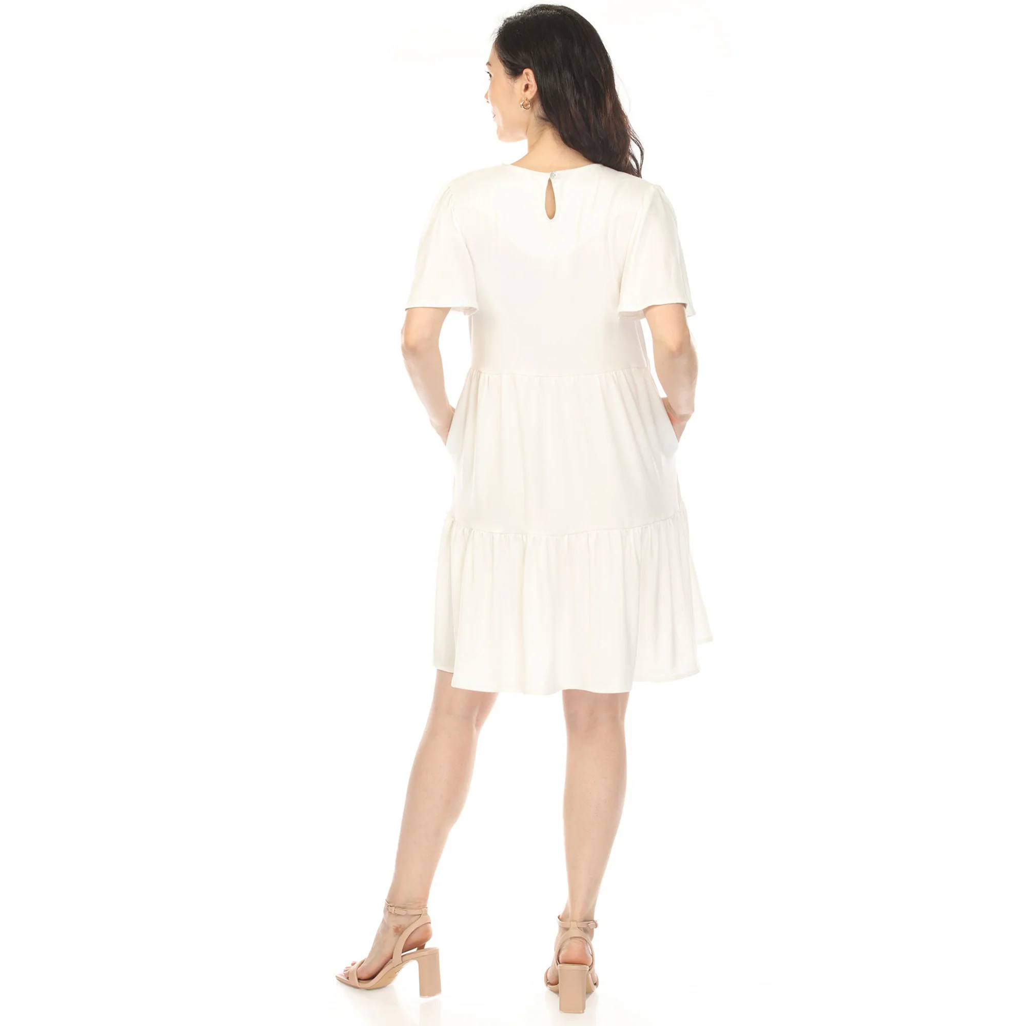Women's V-Neck Short Sleeve Dress - Off White - Image 3