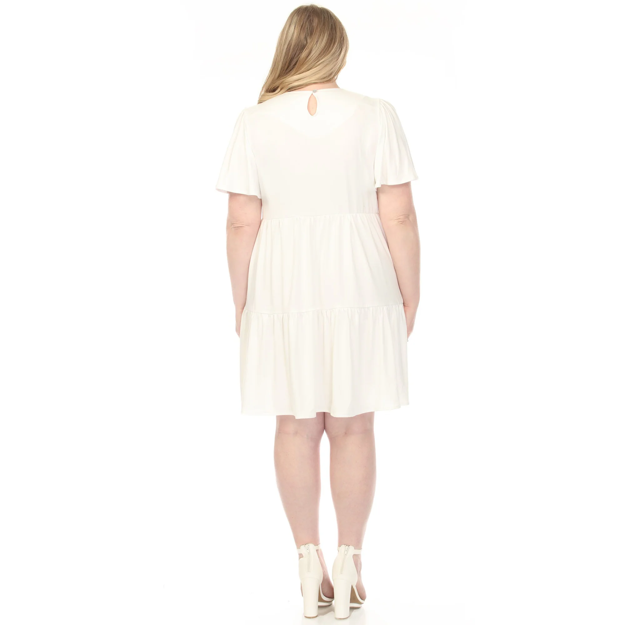 Women's  V-Neck Short Sleeve Dress - Off White - Plus - Image 3
