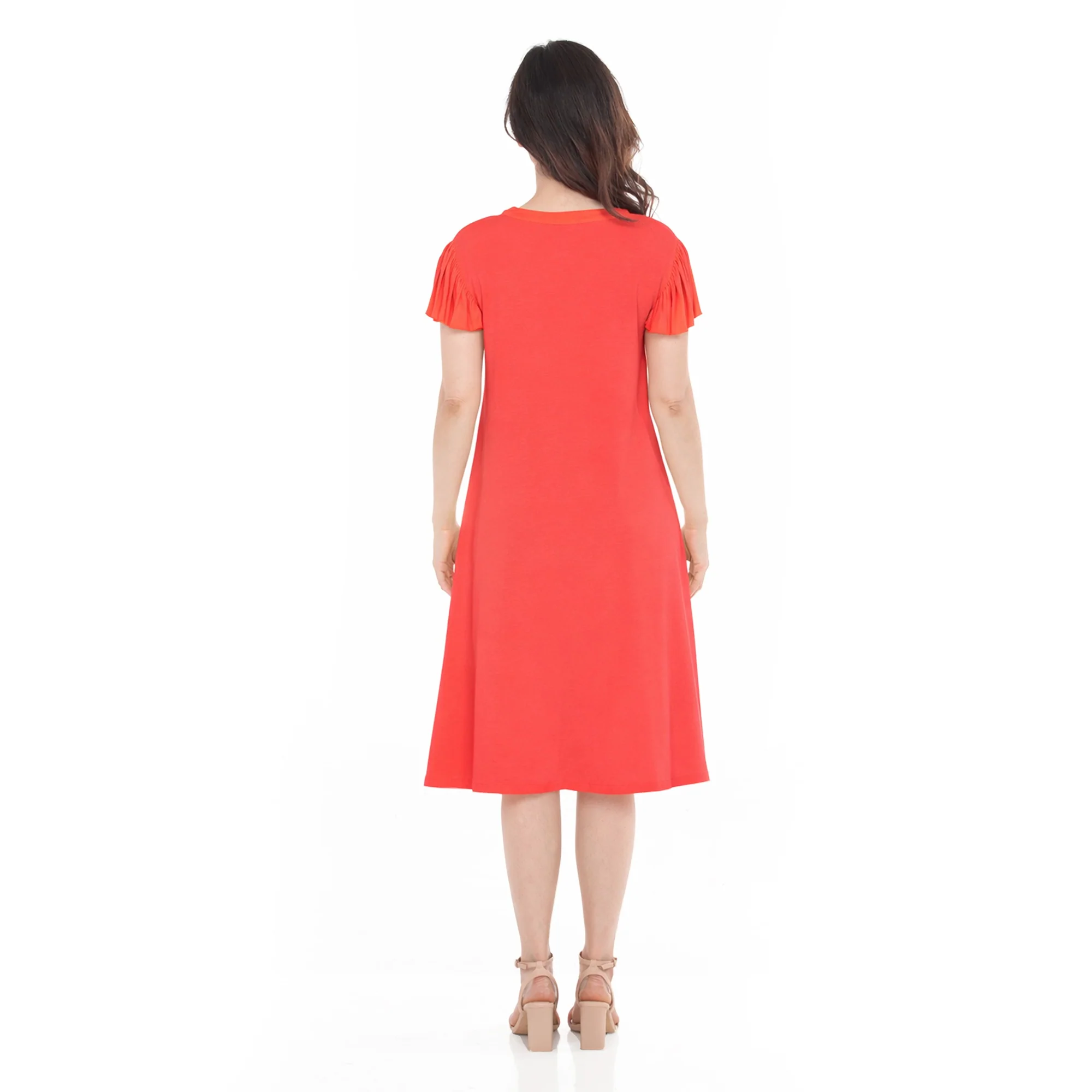 Women's V-Neck Tie Front Flutter Sleeve Shift Dress - Image 13