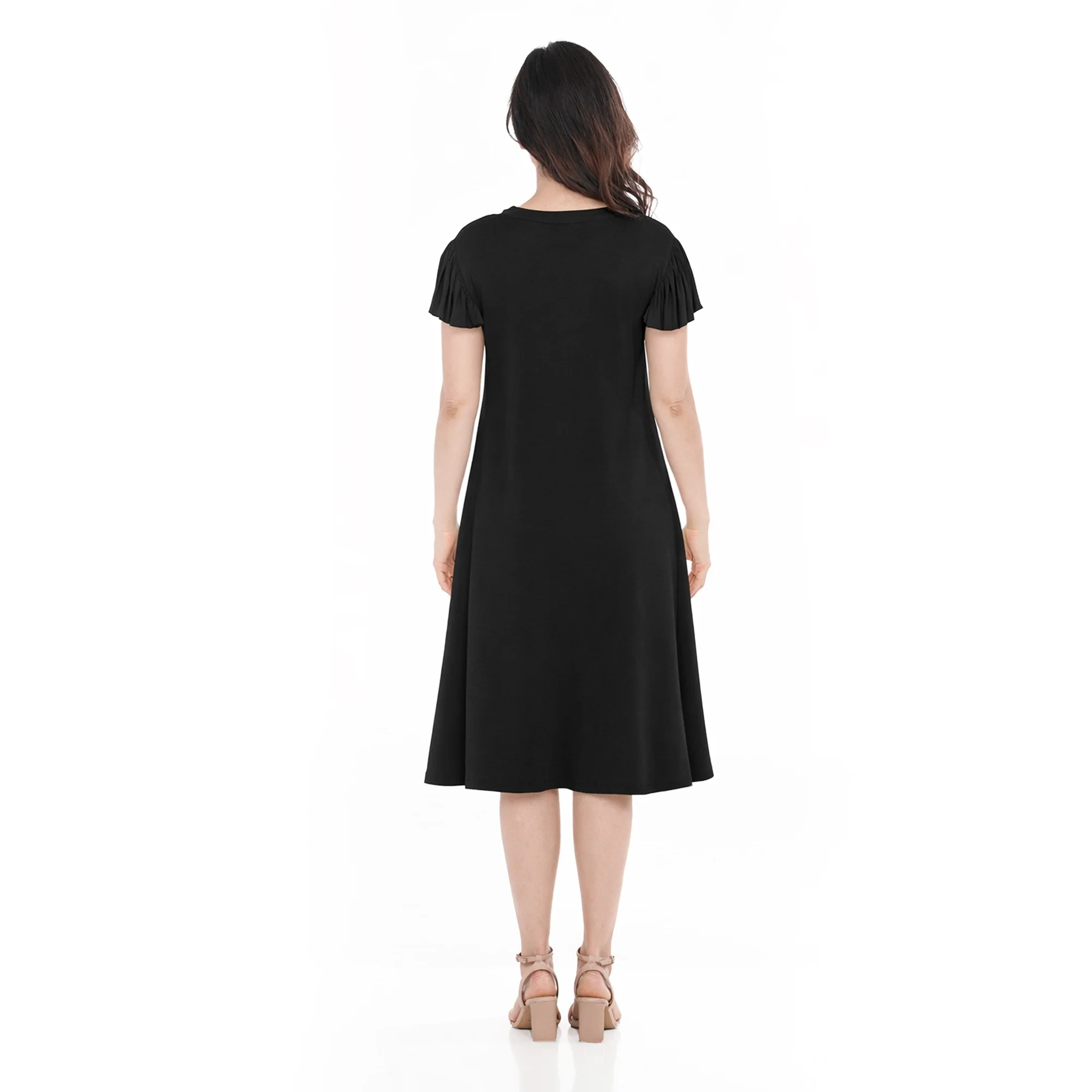 Women's V-Neck Tie Front Flutter Sleeve Shift Dress - Image 3